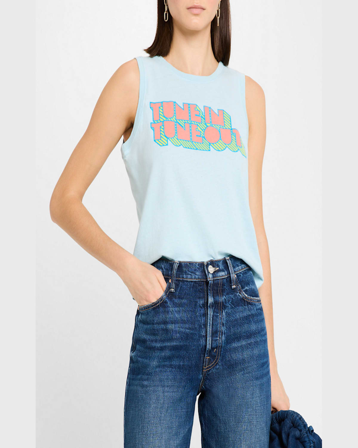 Mother The Strong And Silent Type Tank Top In Pastel Blue Tune In Tune Out