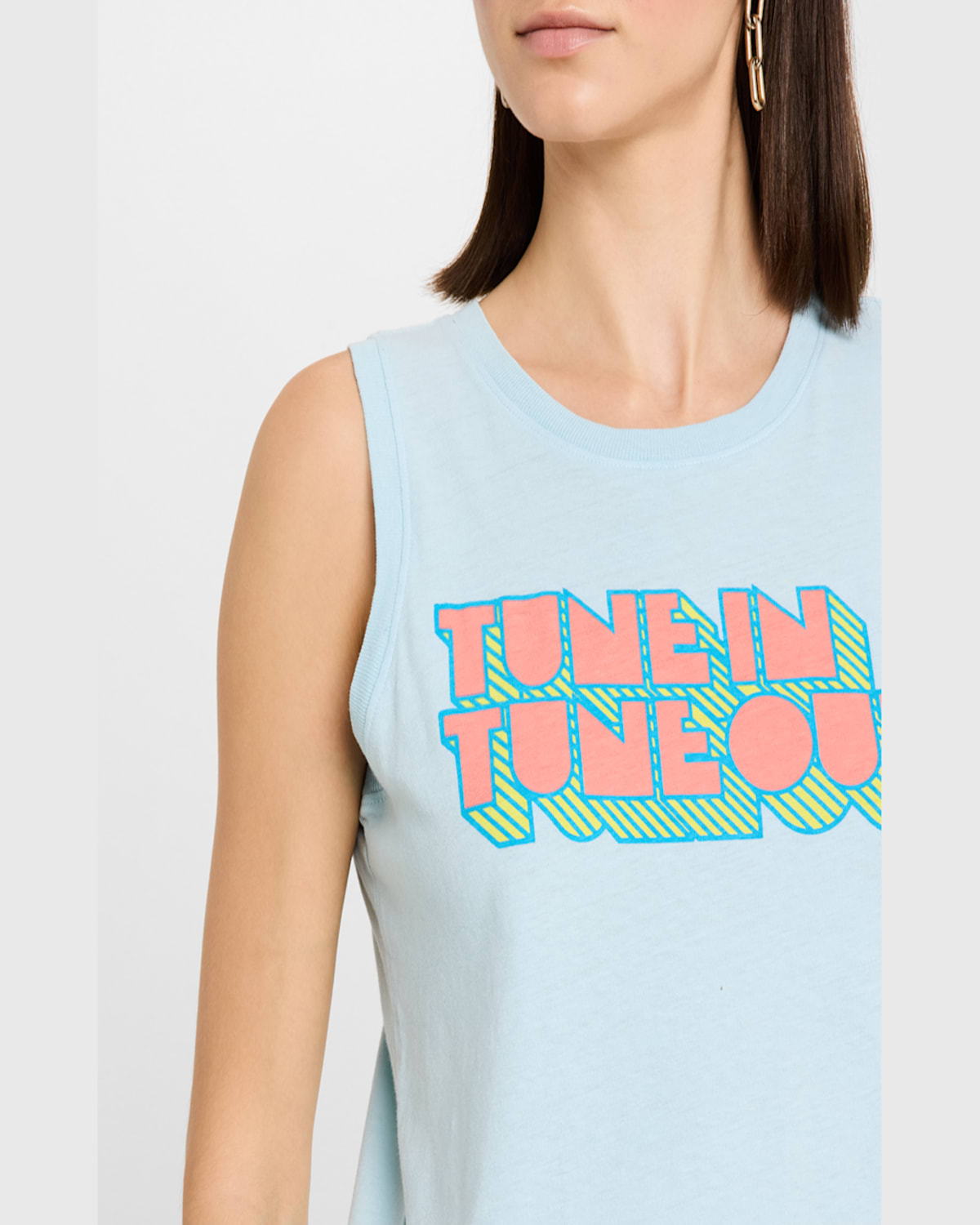 Mother The Strong And Silent Type Tank Top In Pastel Blue Tune In Tune Out