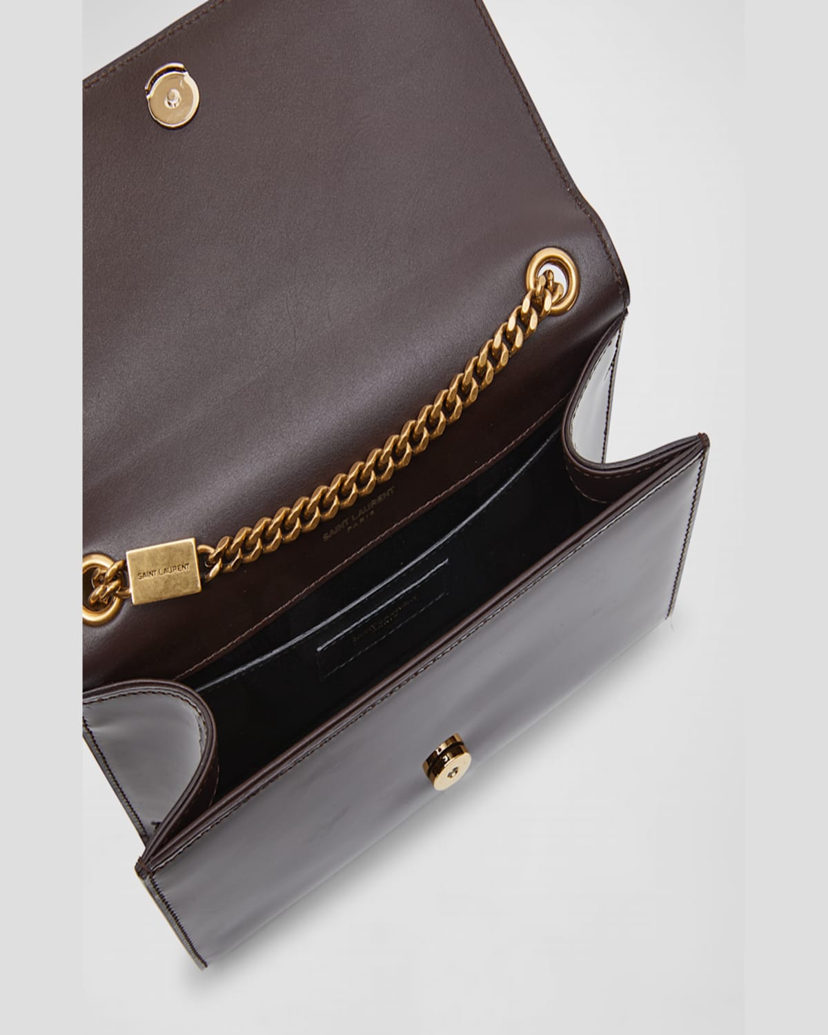 Saint Laurent Kate Small Ysl Crossbody Bag In Patent Leather In Chataigne