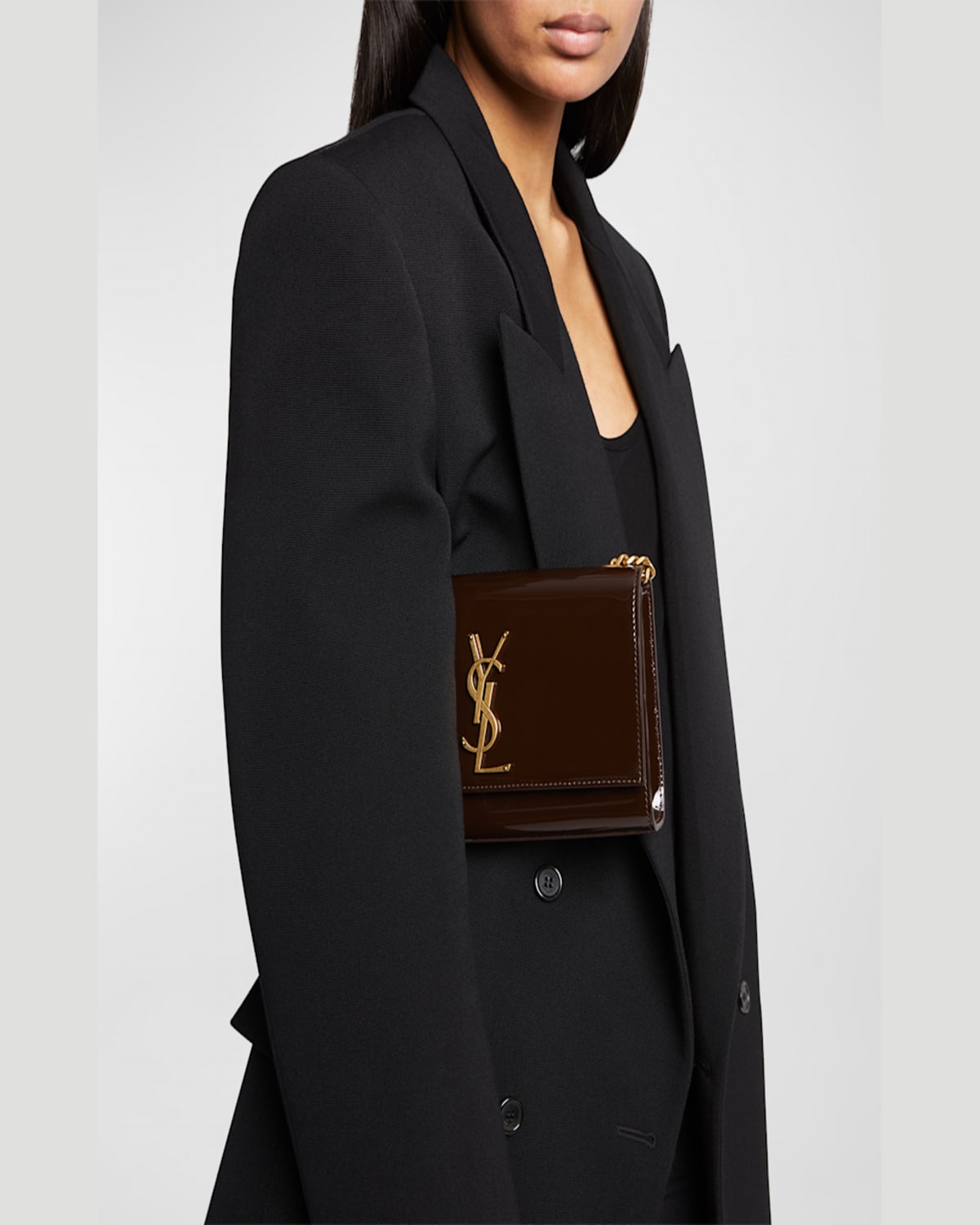 Saint Laurent Kate Small Ysl Crossbody Bag In Patent Leather In Chataigne