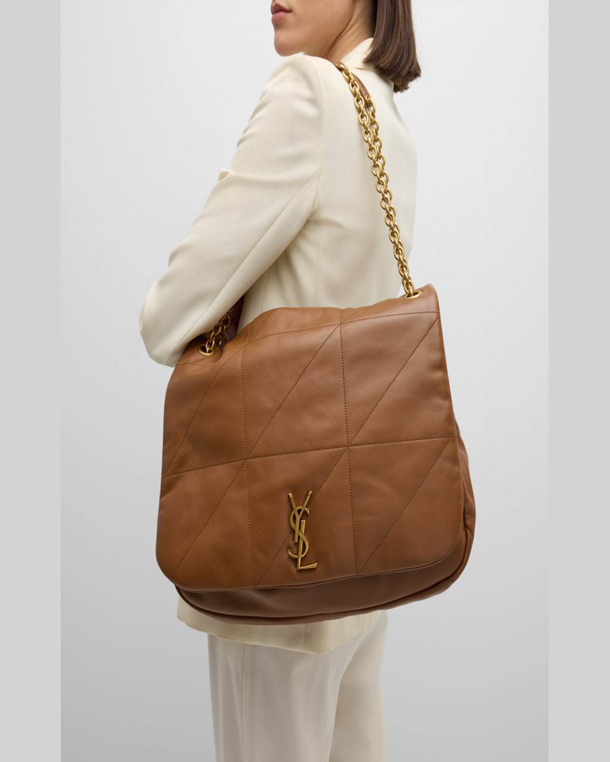 Saint Laurent Jamie 4.3 Maxi Ysl Shoulder Bag In Smooth Leather In Light Fox
