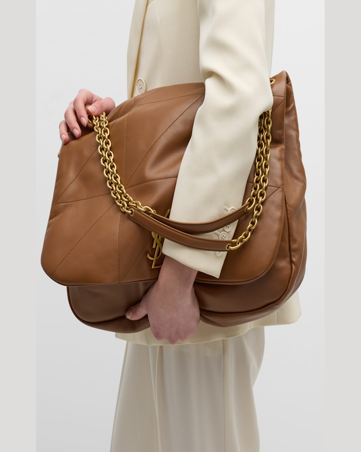 Saint Laurent Jamie 4.3 Maxi Ysl Shoulder Bag In Smooth Leather In Light Fox