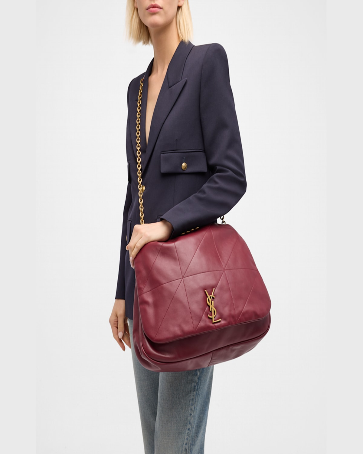 Saint Laurent Jamie 4.3 Maxi Ysl Shoulder Bag In Smooth Leather In New Dark Bordeaux