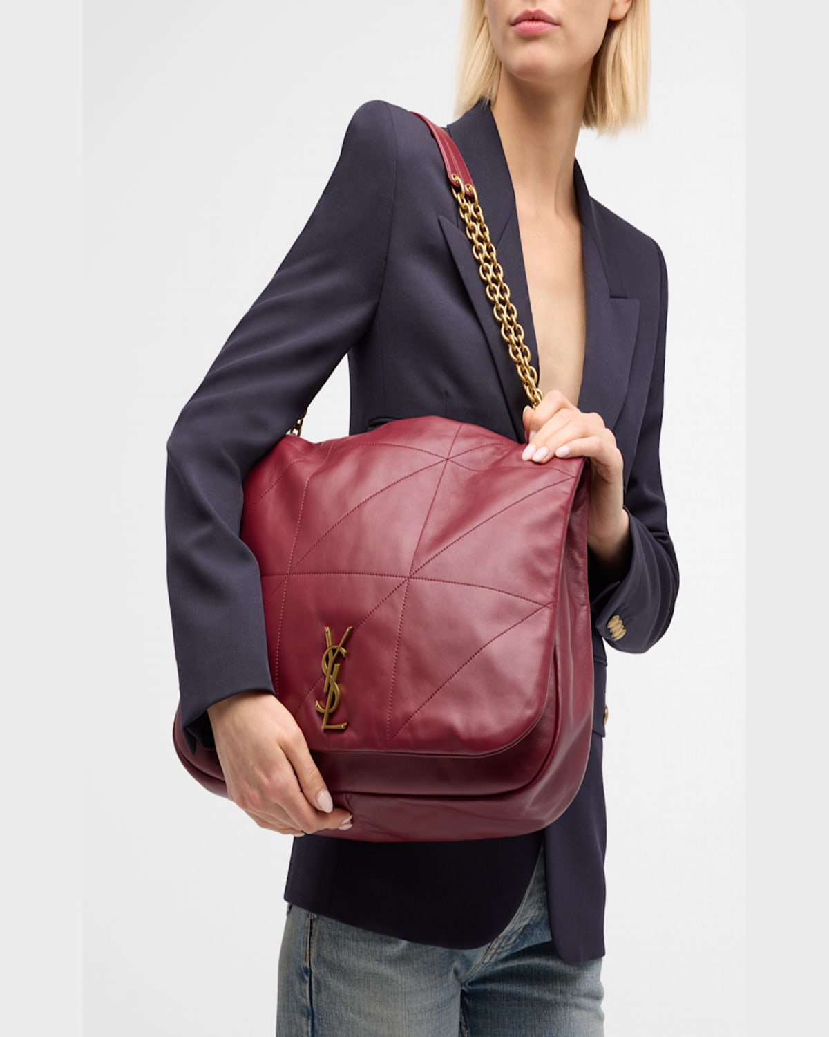 Saint Laurent Jamie 4.3 Maxi Ysl Shoulder Bag In Smooth Leather In New Dark Bordeaux