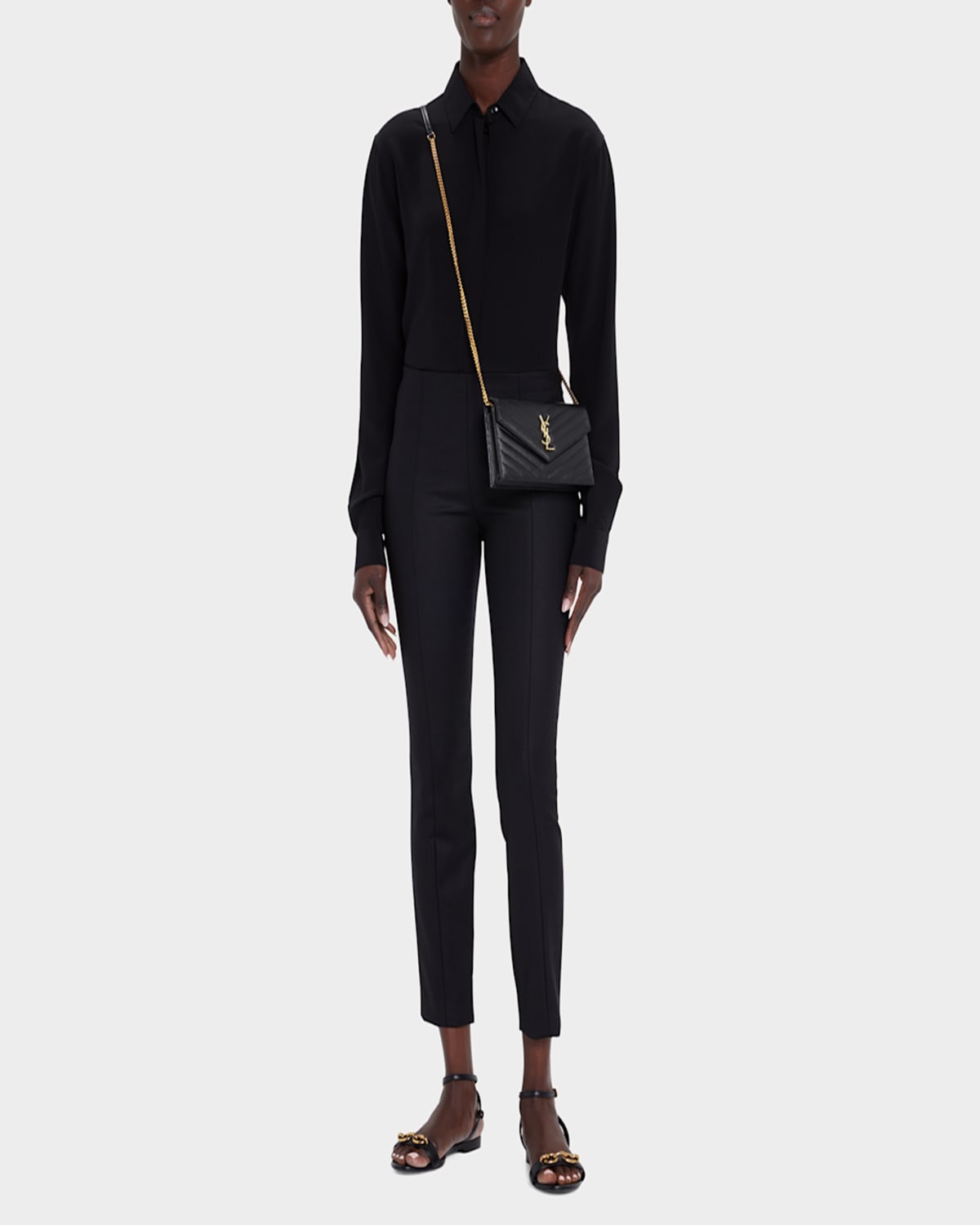 Shop Saint Laurent Ysl Monogram Small Wallet On Chain In Grained Leather In Black
