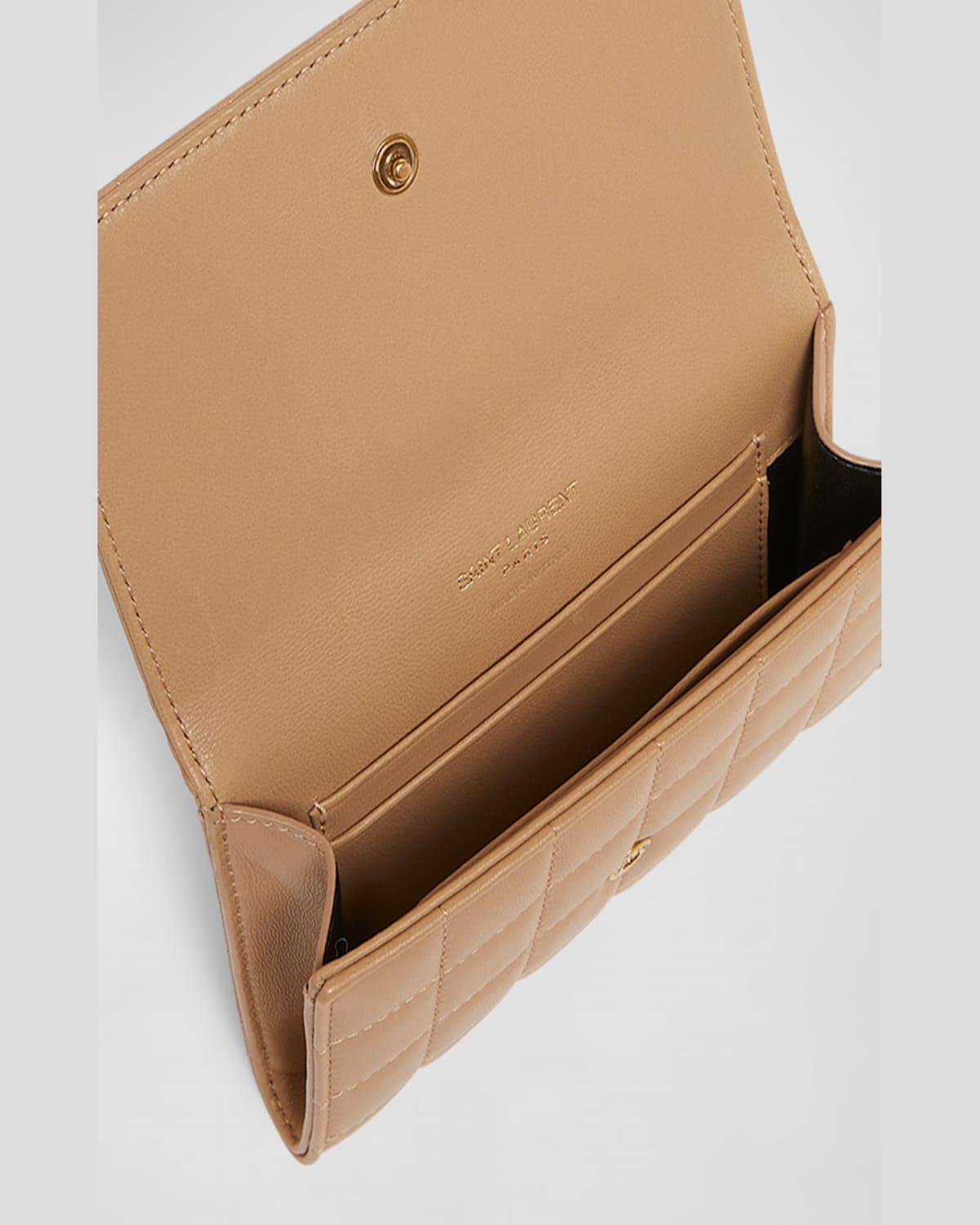 Saint Laurent Ysl Monogram Flap Small Wallet In Quilted Smooth Leather In Dark Toffee