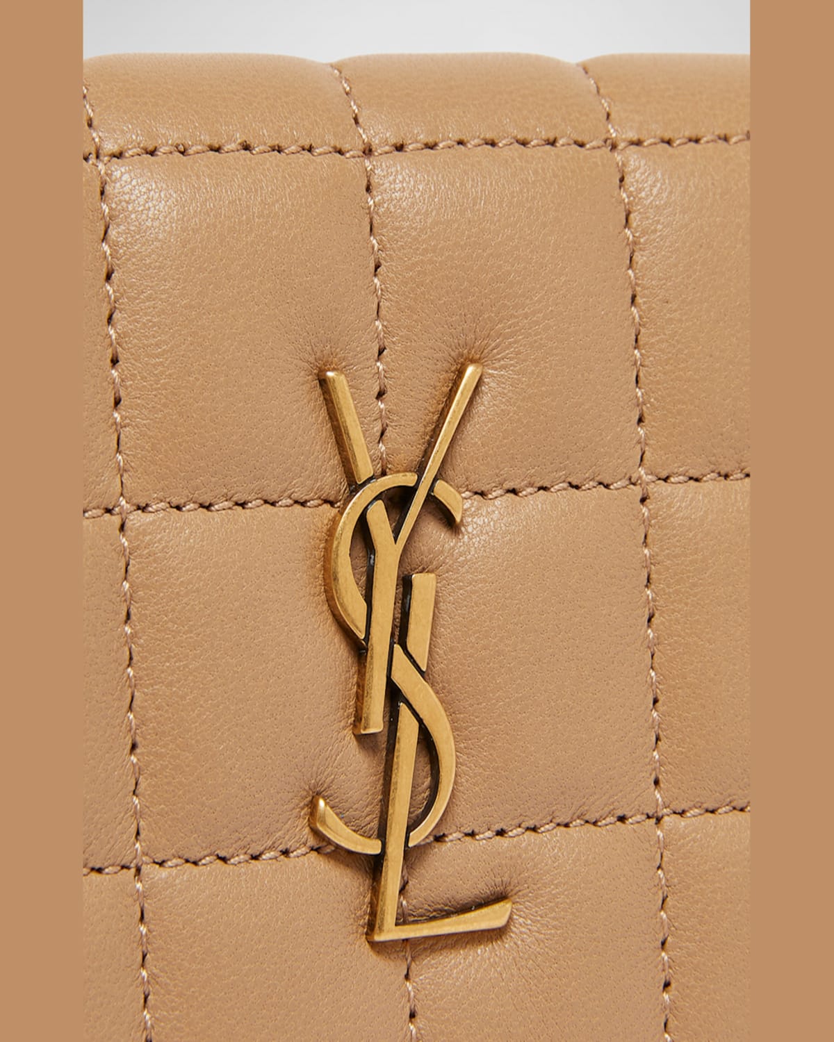 Saint Laurent Ysl Monogram Flap Small Wallet In Quilted Smooth Leather In Dark Toffee
