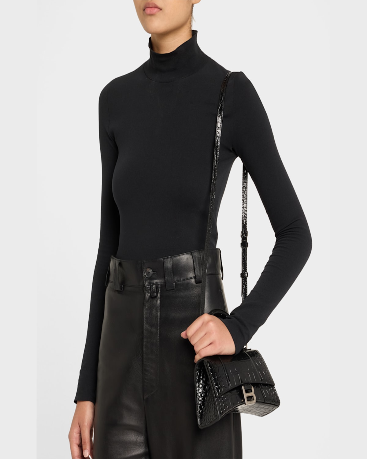 Balenciaga Hourglass Xs Croc-embossed Bag In 1000 Black