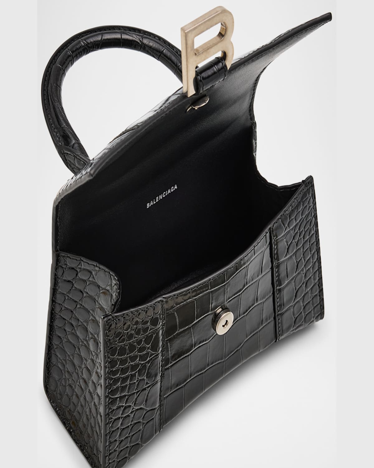 Balenciaga Hourglass Xs Croc-embossed Bag In 1000 Black