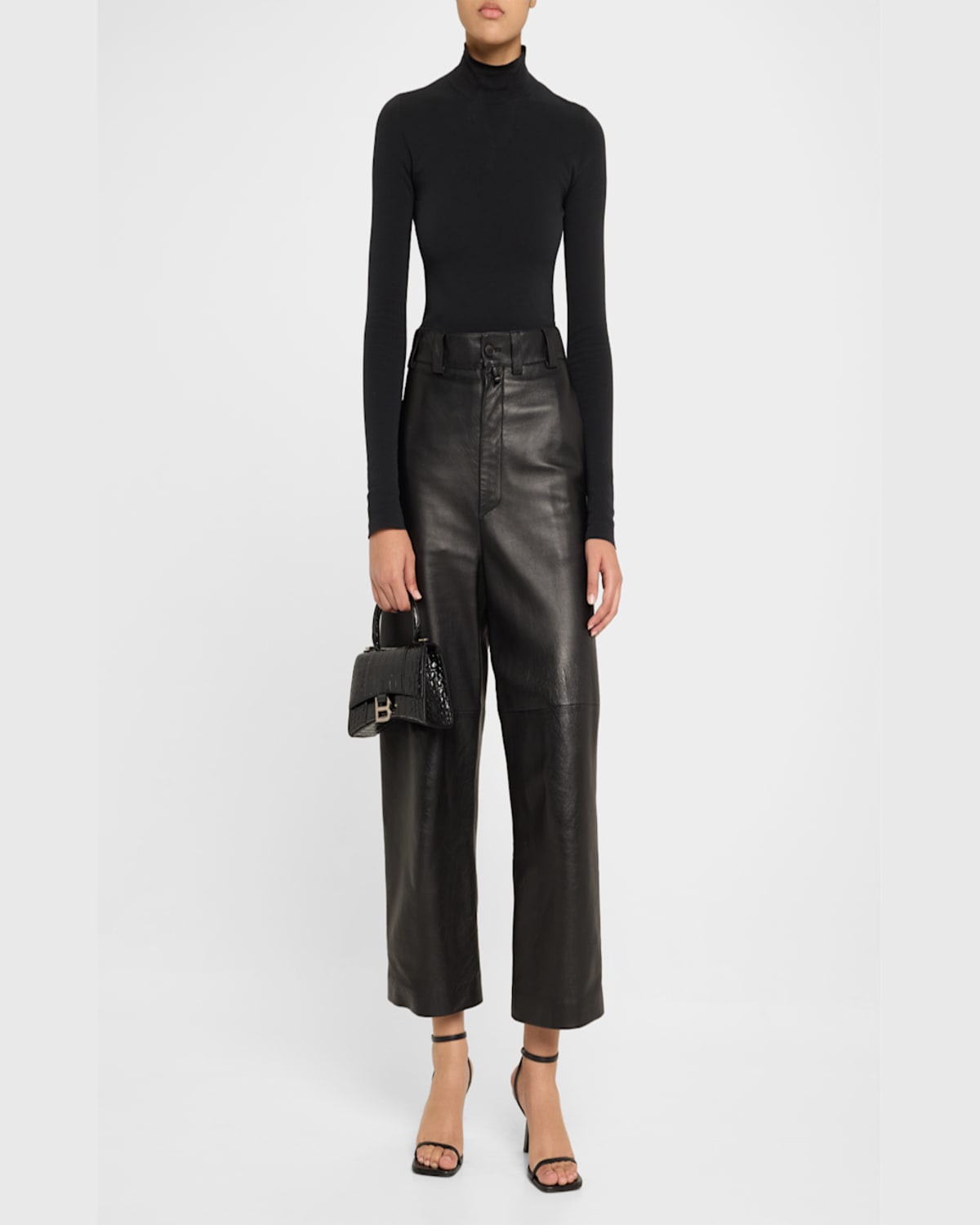 Balenciaga Hourglass Xs Croc-embossed Bag In 1000 Black