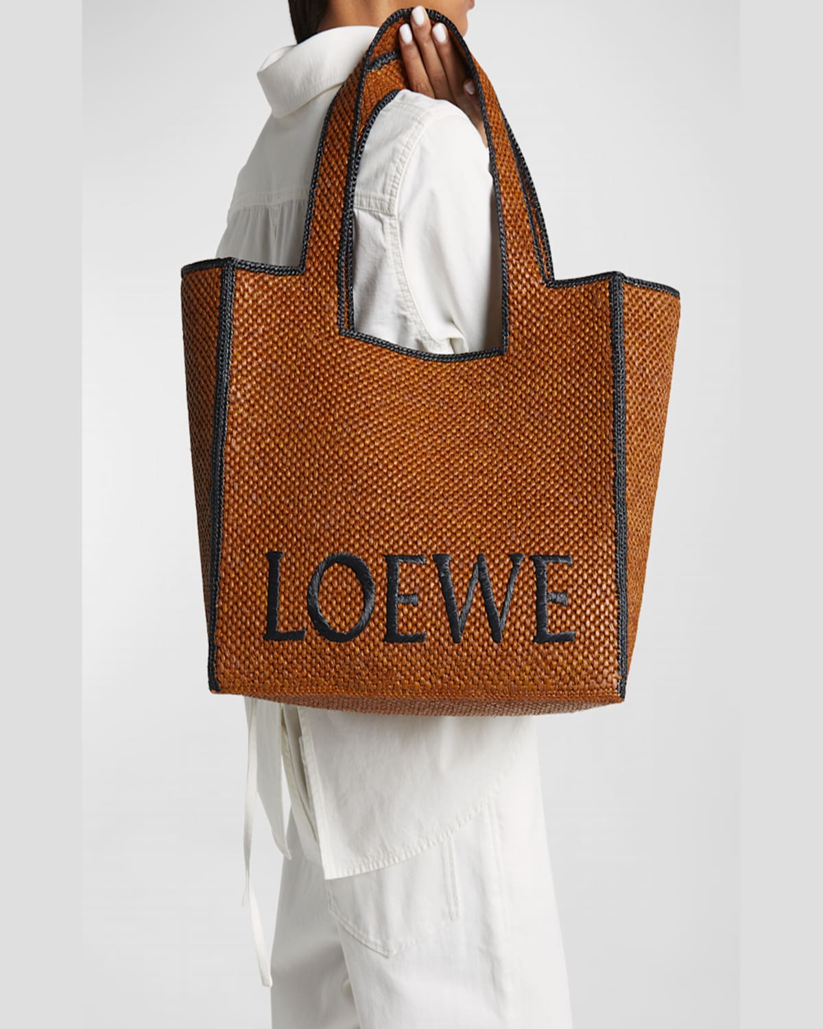 Loewe X Paula's Ibiza Font Logo Large Tote Bag In Raffia In Honey Gold