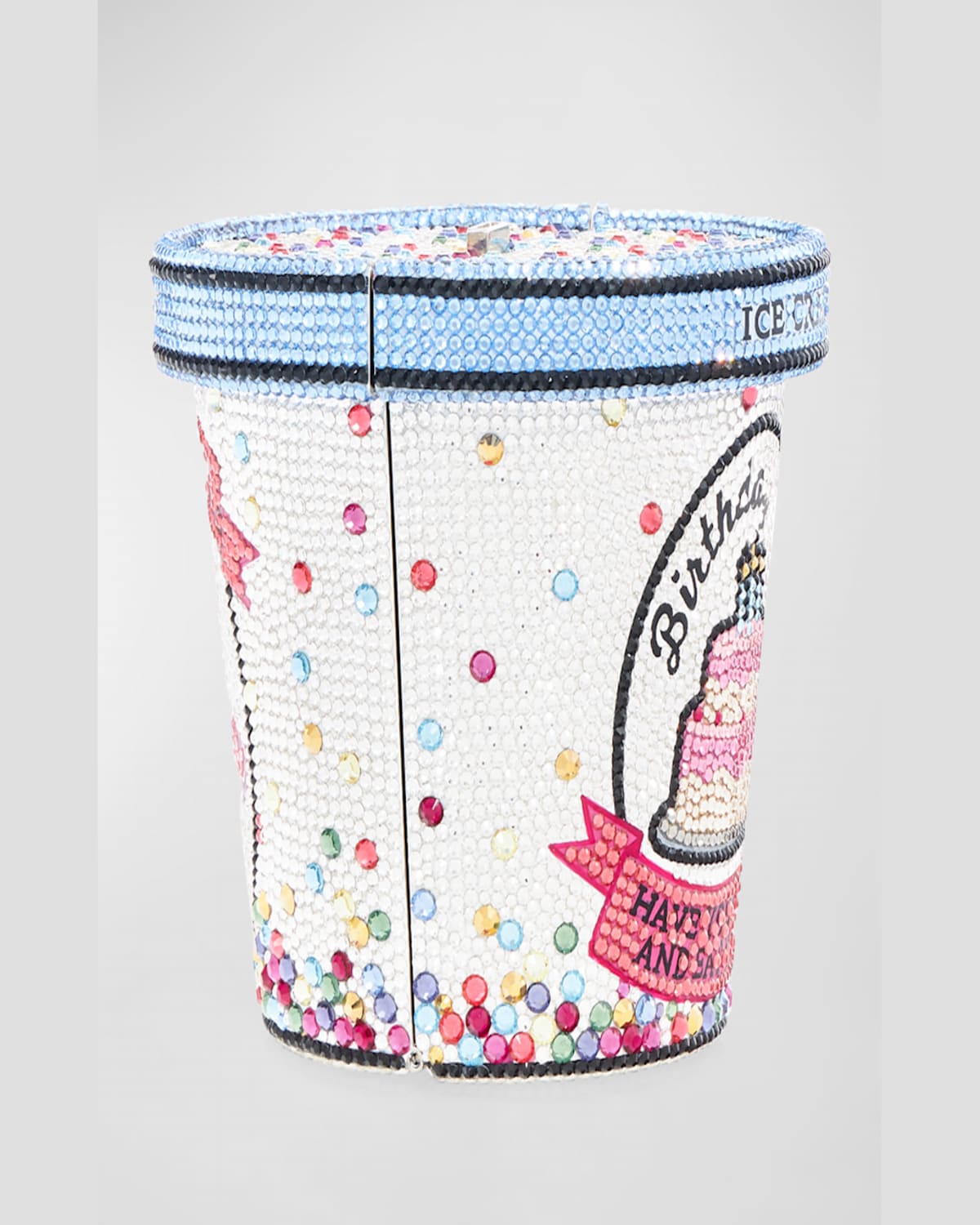 Judith Leiber Ice Cream Pint Crystal Minaudiere In Silver Rhine Multi