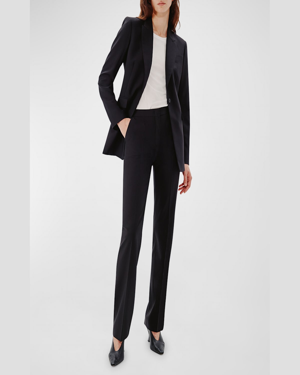 Another Tomorrow Merino Wool Classic Trousers In Navy