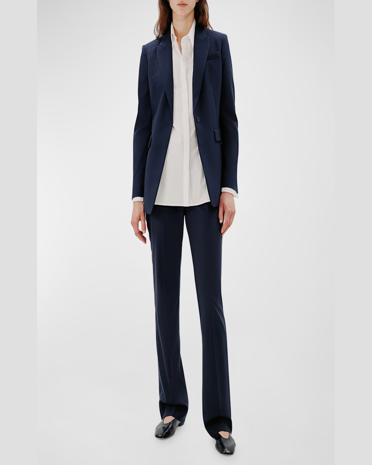 Another Tomorrow Merino Wool Classic Trousers In Navy