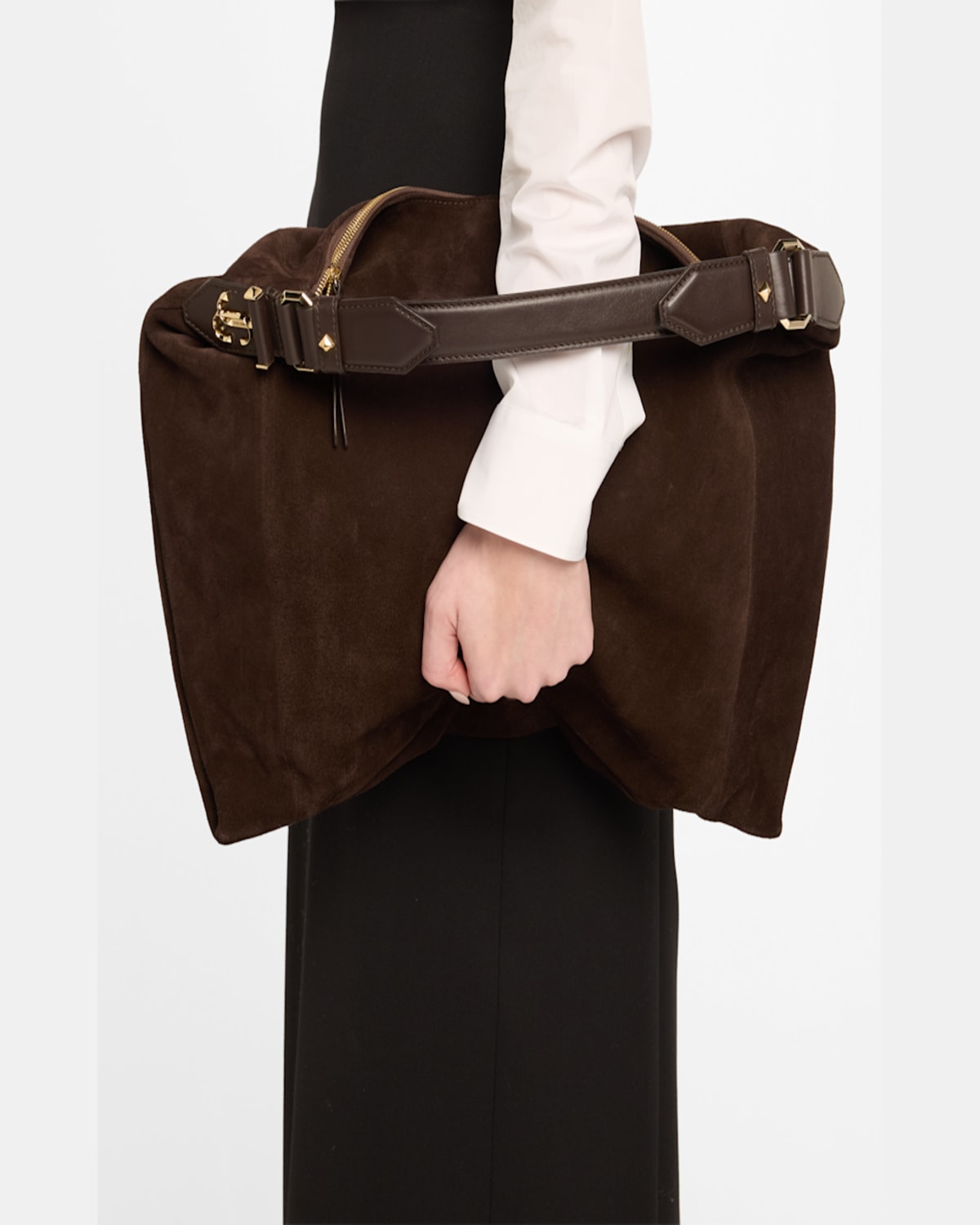 Jimmy Choo Ana Zip Suede Hobo Bag In Coffee Light Gold