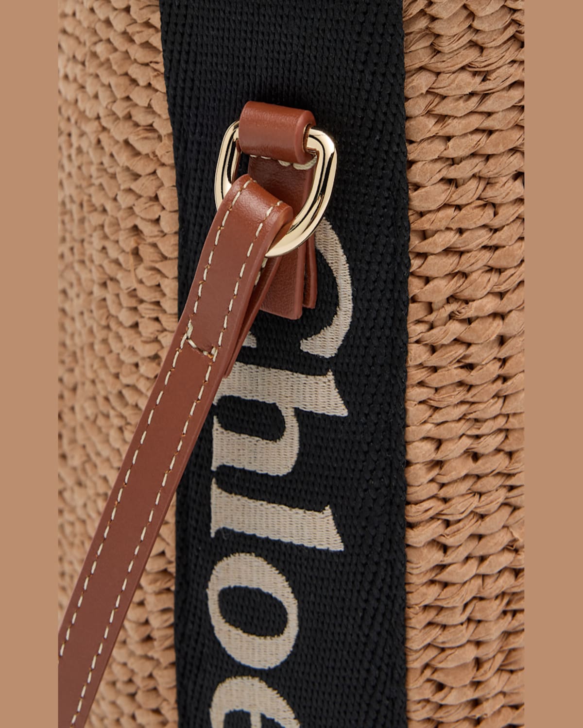 CHLOÉ WOODY SMALL MIFUKO BASKET BAG WITH LOGO WEBBING