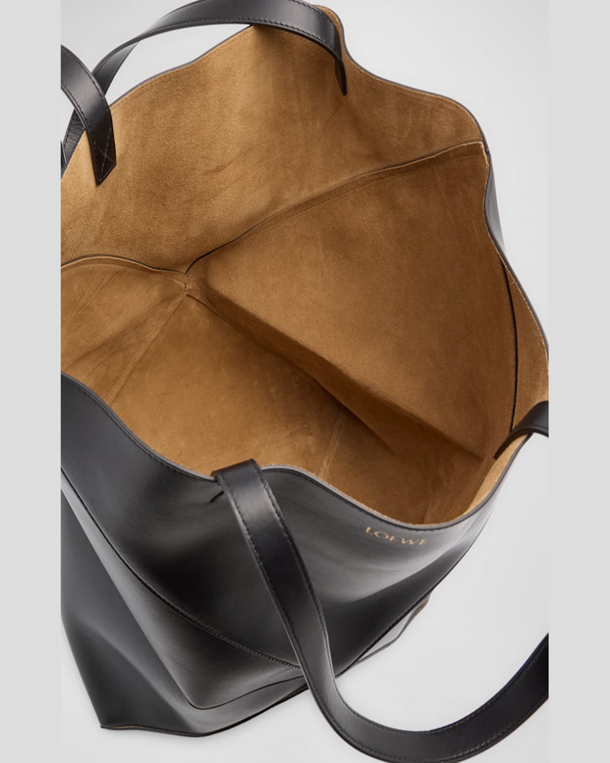 Loewe Puzzle Fold Large Tote Bag In Shiny Leather In Umber