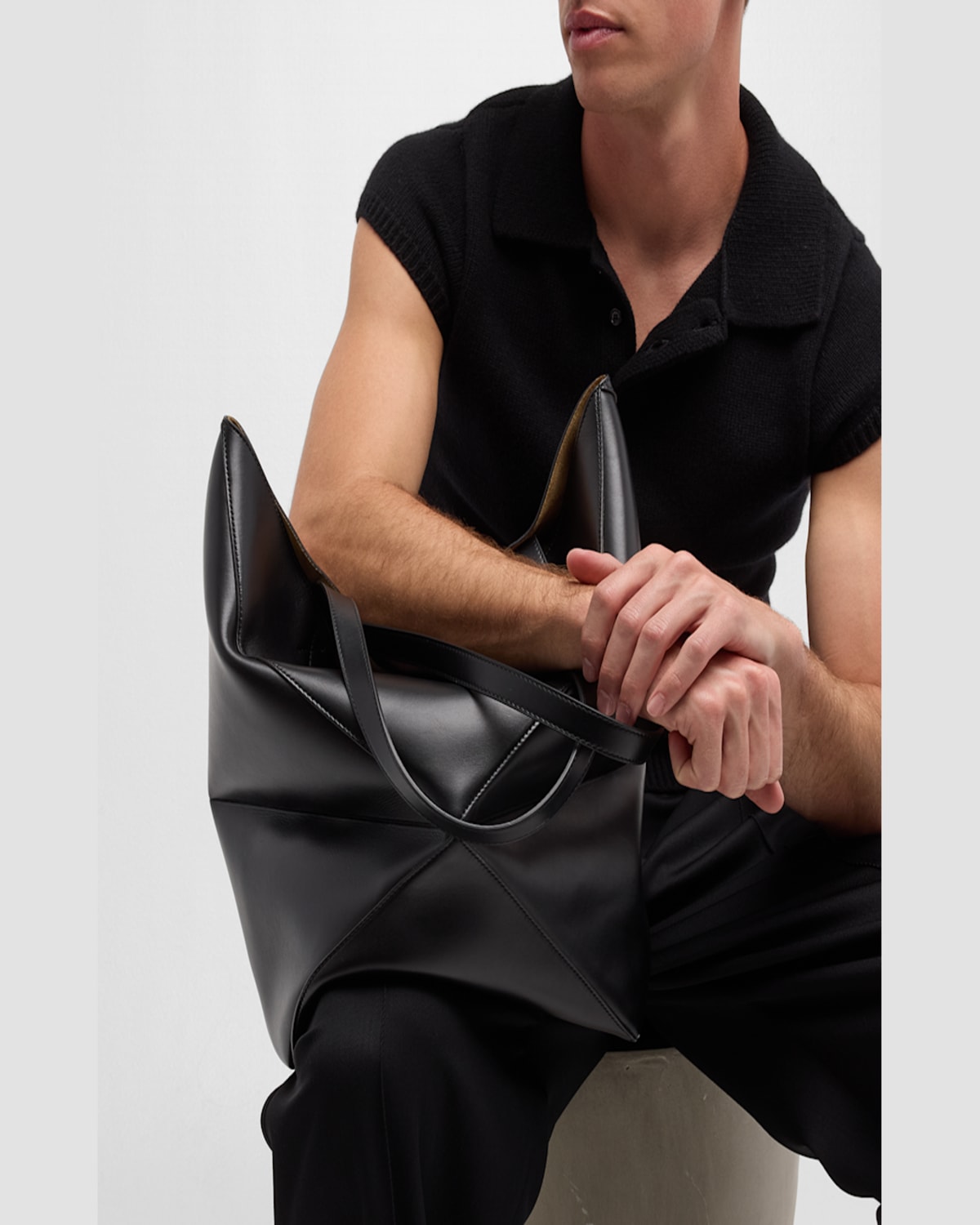 Loewe Puzzle Fold Large Tote Bag In Shiny Leather In Umber