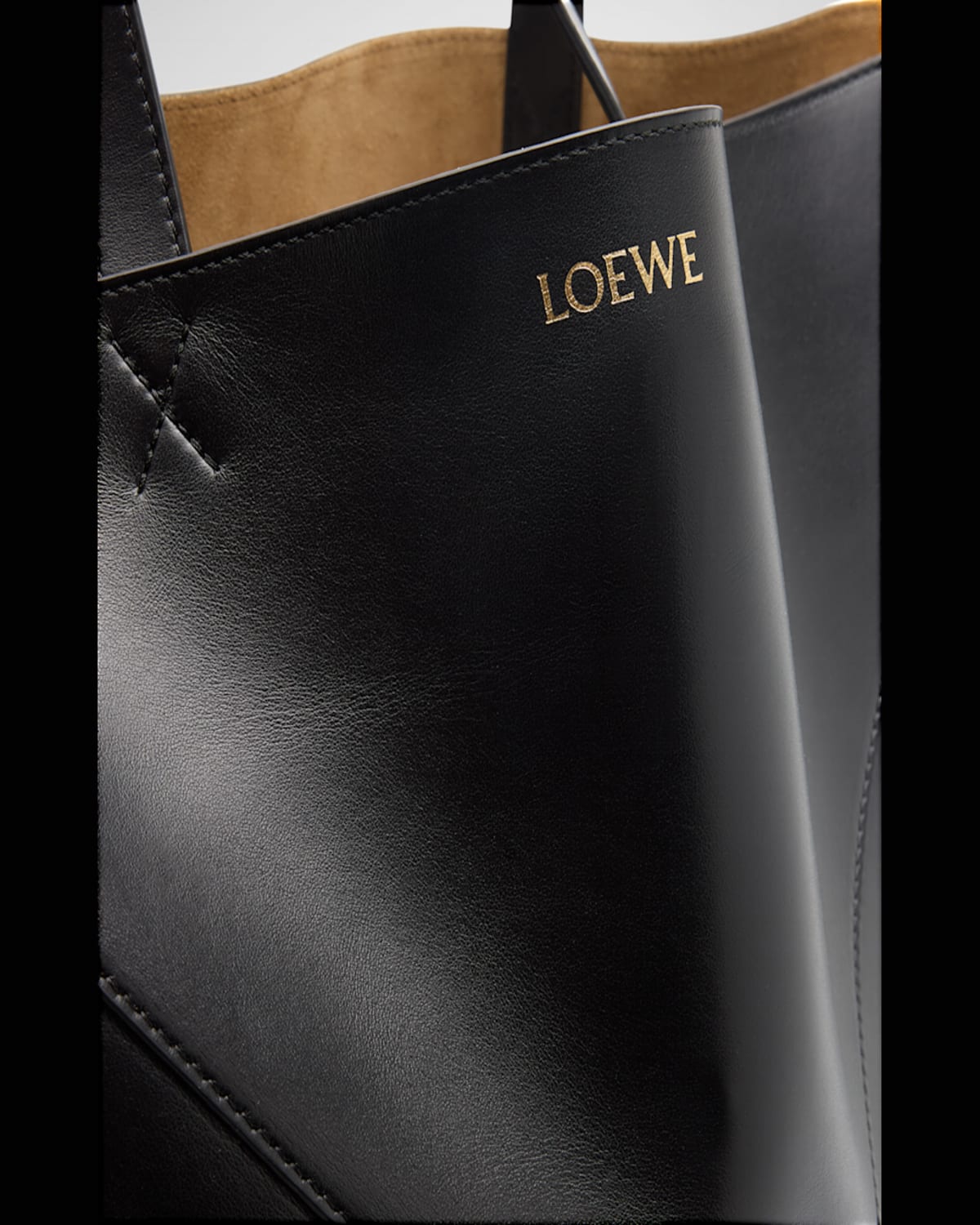 Loewe Puzzle Fold Large Tote Bag In Shiny Leather In Umber