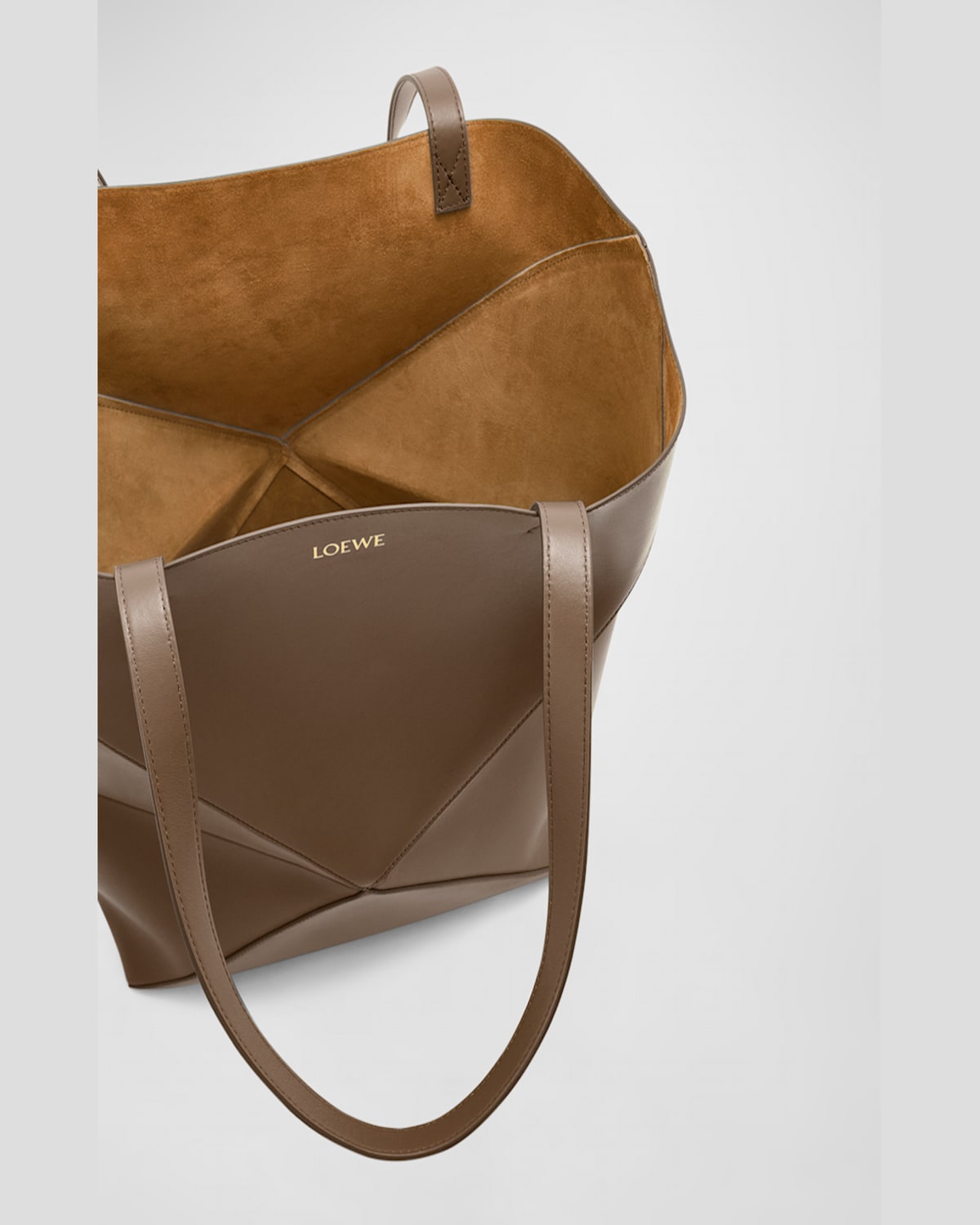 Loewe Puzzle Fold Large Tote Bag In Shiny Leather In Umber