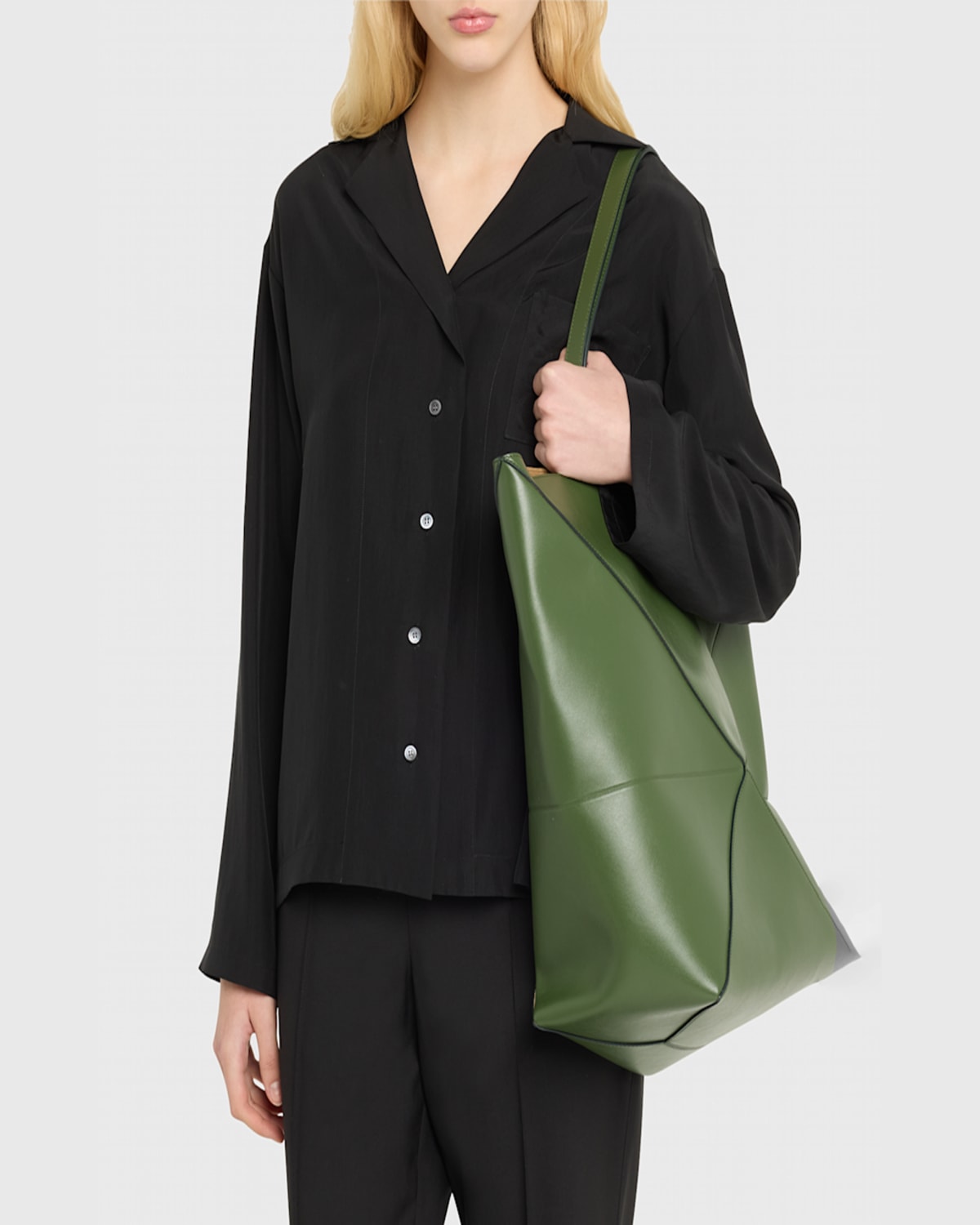 Loewe Puzzle Fold Large Tote Bag In Shiny Leather In Umber