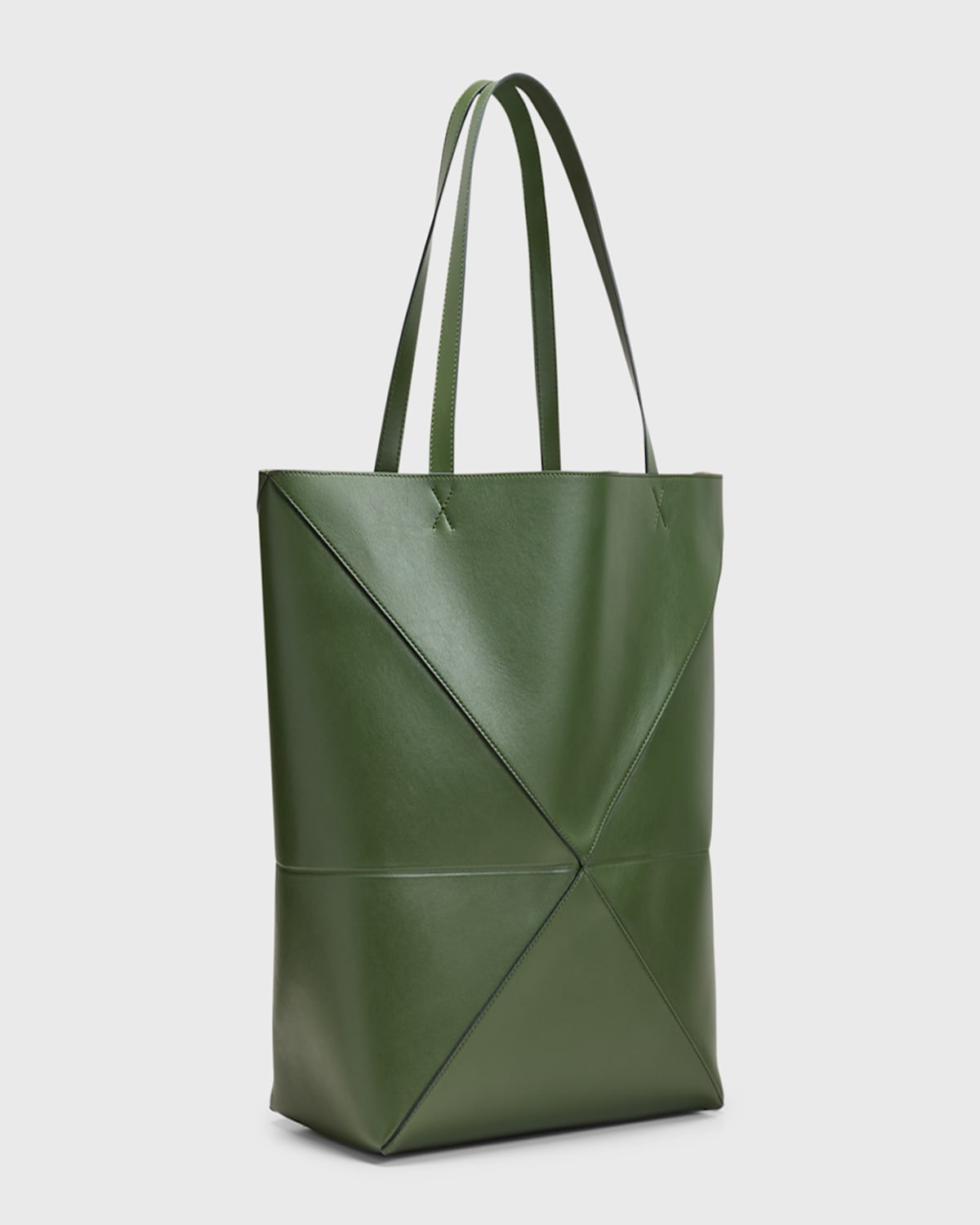 Loewe Puzzle Fold Large Tote Bag In Shiny Leather In Umber