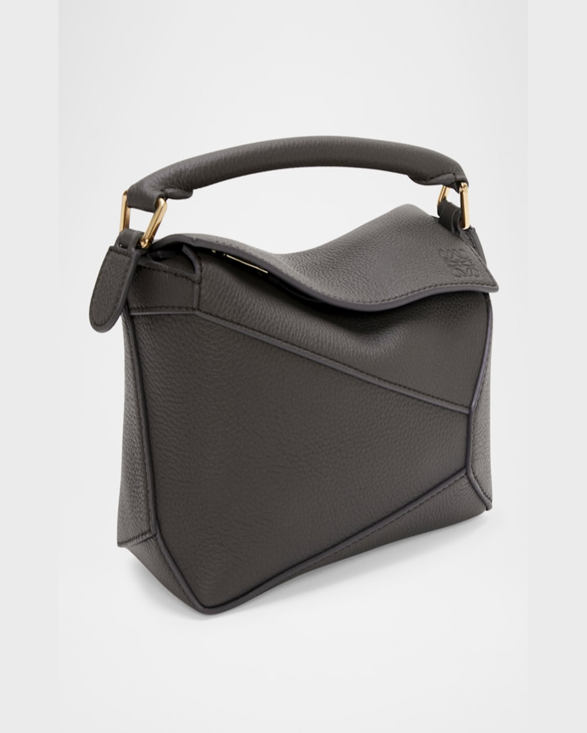 Loewe Puzzle Edge Mini Top-handle Bag In Grained Leather In 1220 Dark Grey