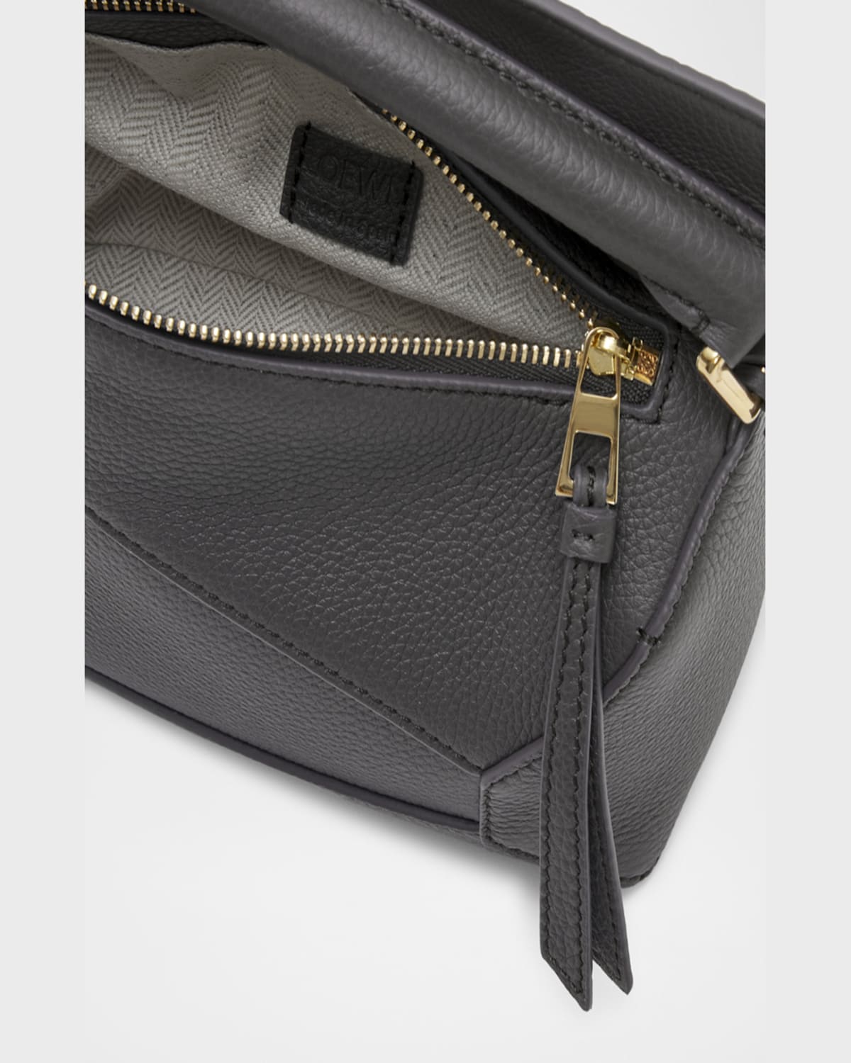 Loewe Puzzle Edge Mini Top-handle Bag In Grained Leather In 1220 Dark Grey