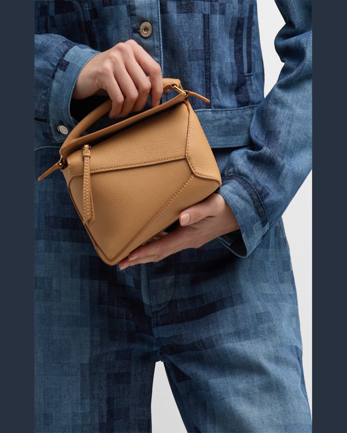 Loewe Puzzle Edge Mini Top-handle Bag In Grained Leather In 1220 Dark Grey