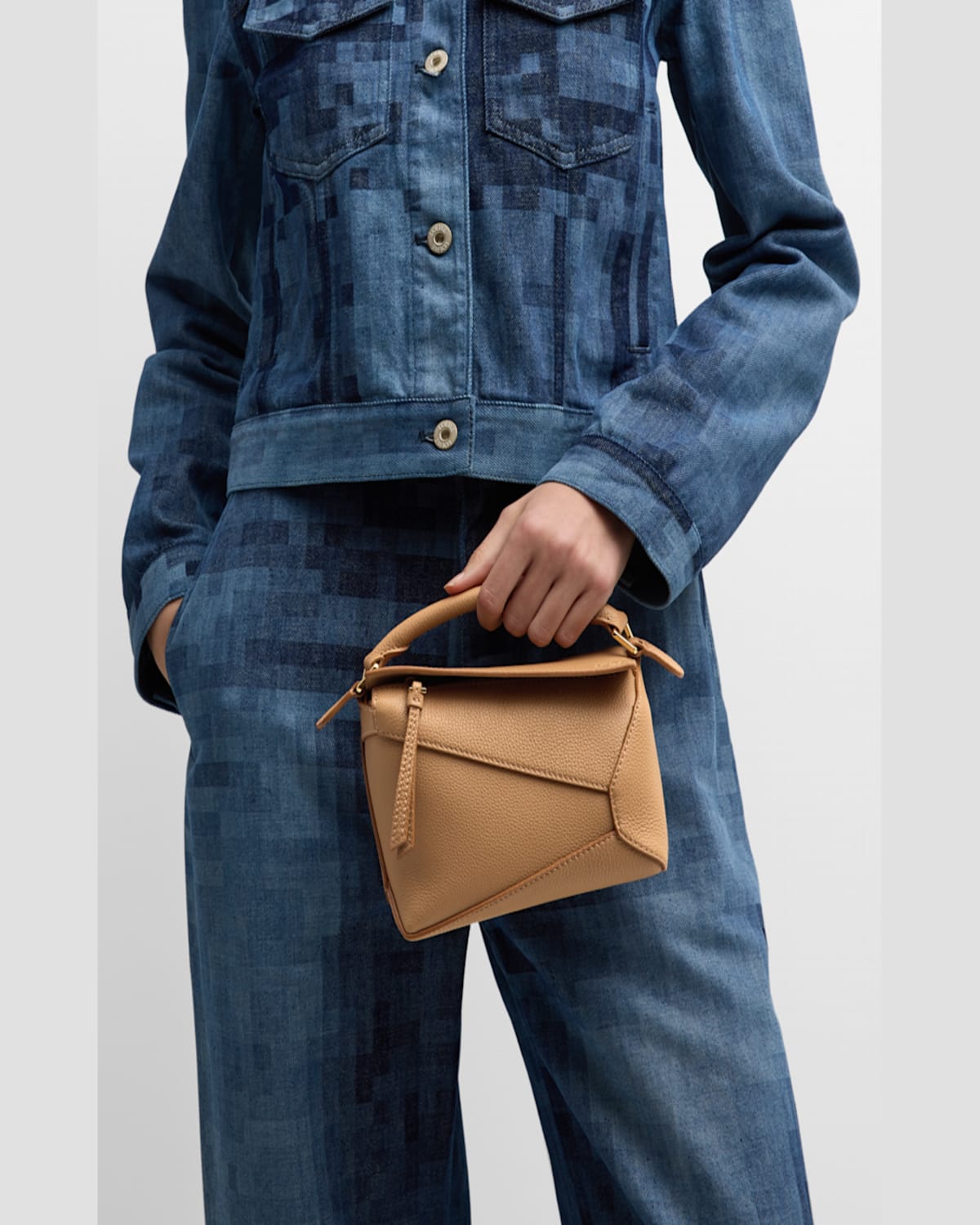 Loewe Puzzle Edge Mini Top-handle Bag In Grained Leather In 1220 Dark Grey