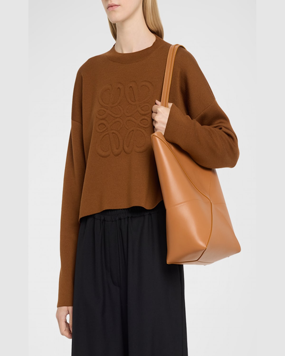 Loewe Puzzle Fold Medium Tote Bag In Shiny Leather In Abyss Blue