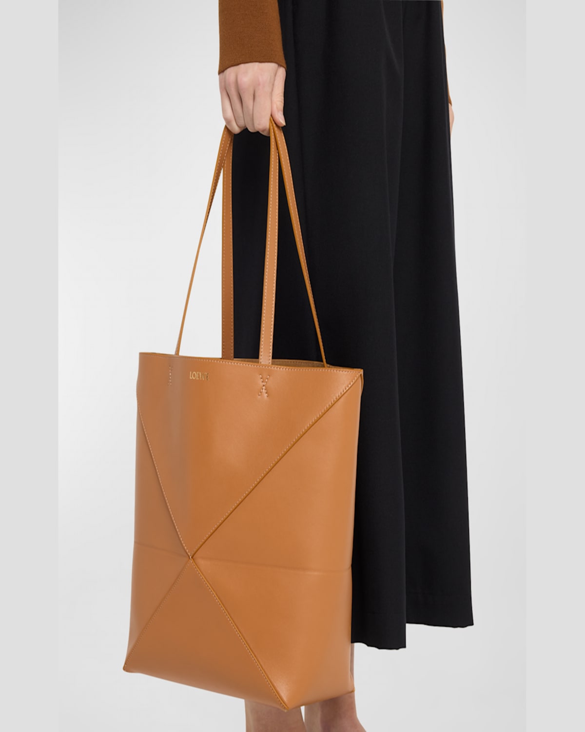 Loewe Puzzle Fold Medium Tote Bag In Shiny Leather In Abyss Blue