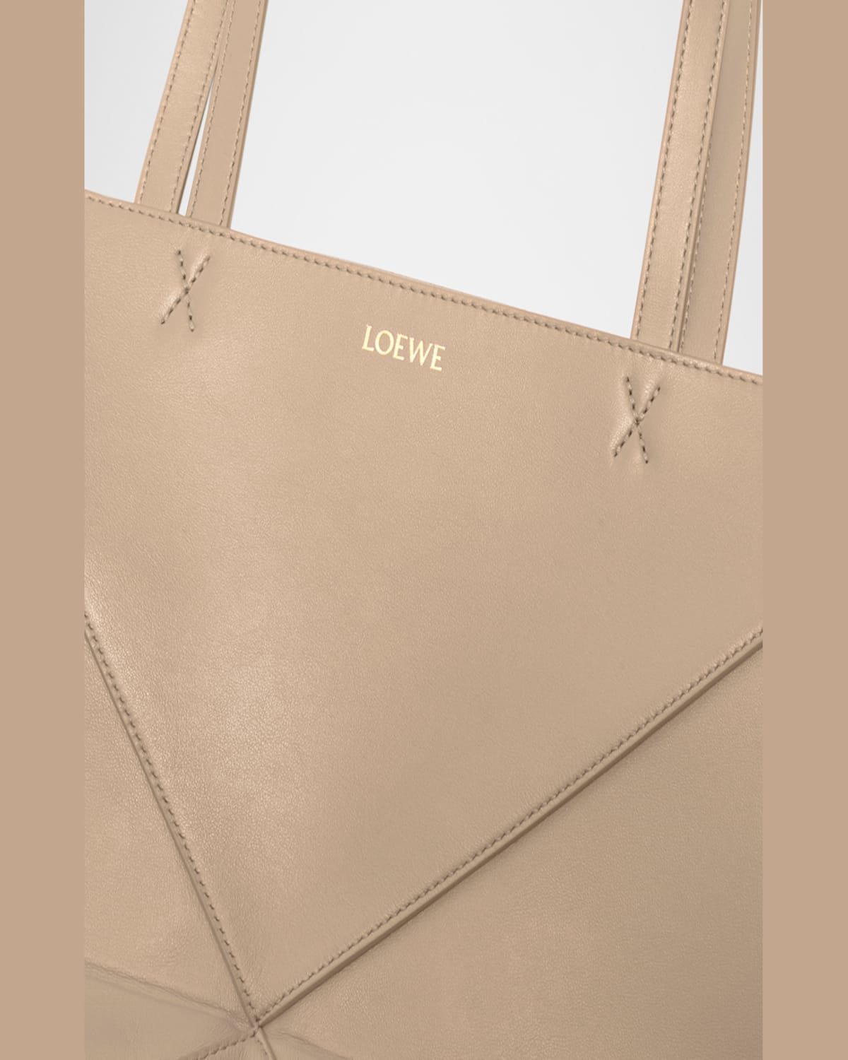 Shop Loewe Puzzle Fold Medium Tote Bag In Shiny Leather In 2150 Sand