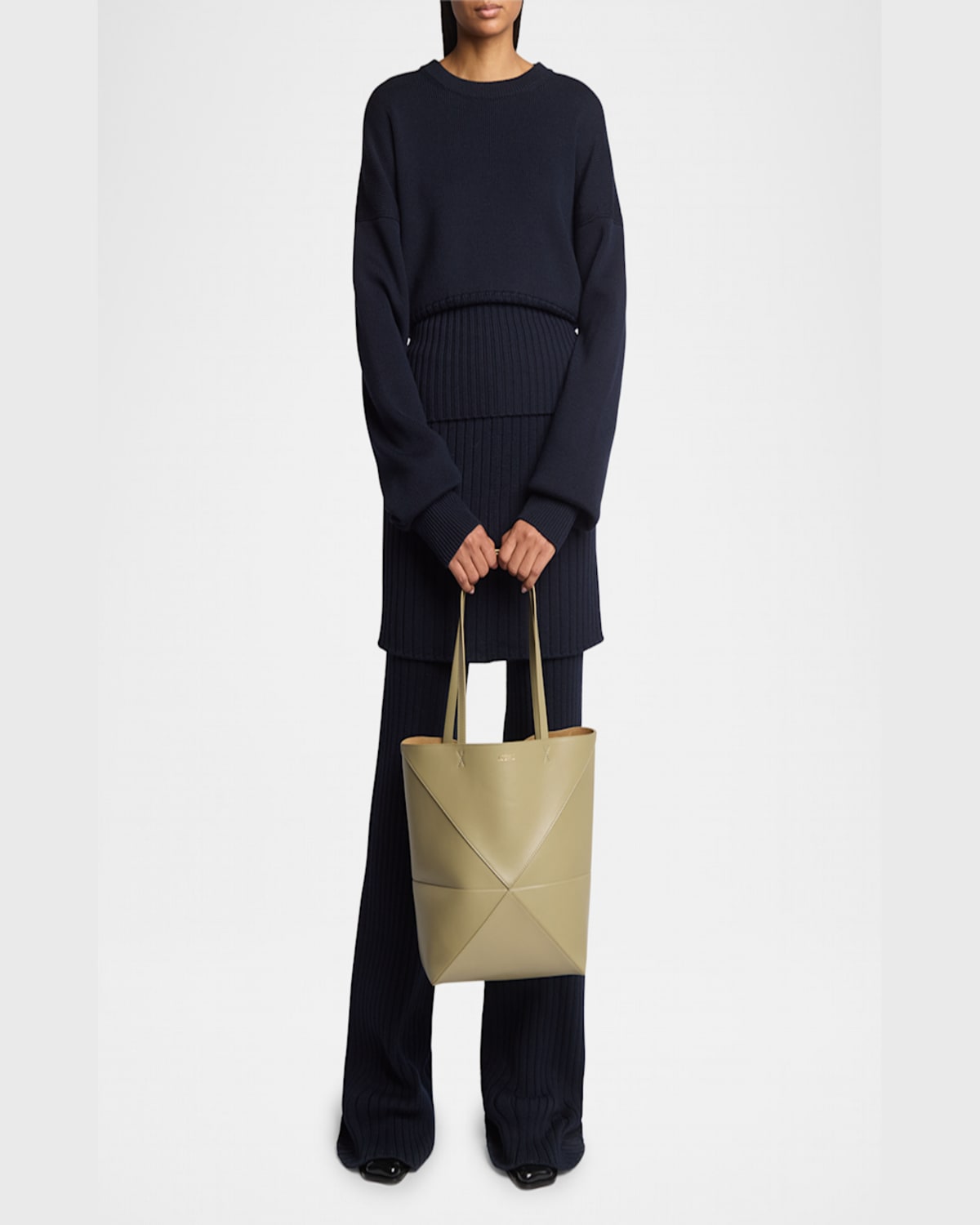 Shop Loewe Puzzle Fold Medium Tote Bag In Shiny Leather In Eucalyptus Green