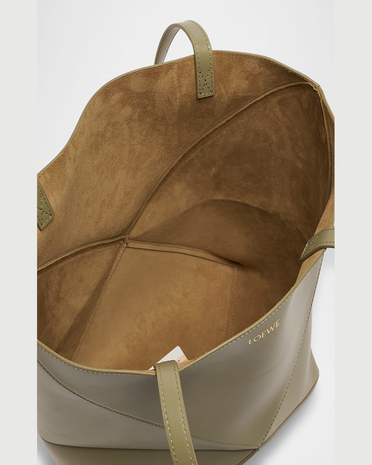 Shop Loewe Puzzle Fold Medium Tote Bag In Shiny Leather In Eucalyptus Green