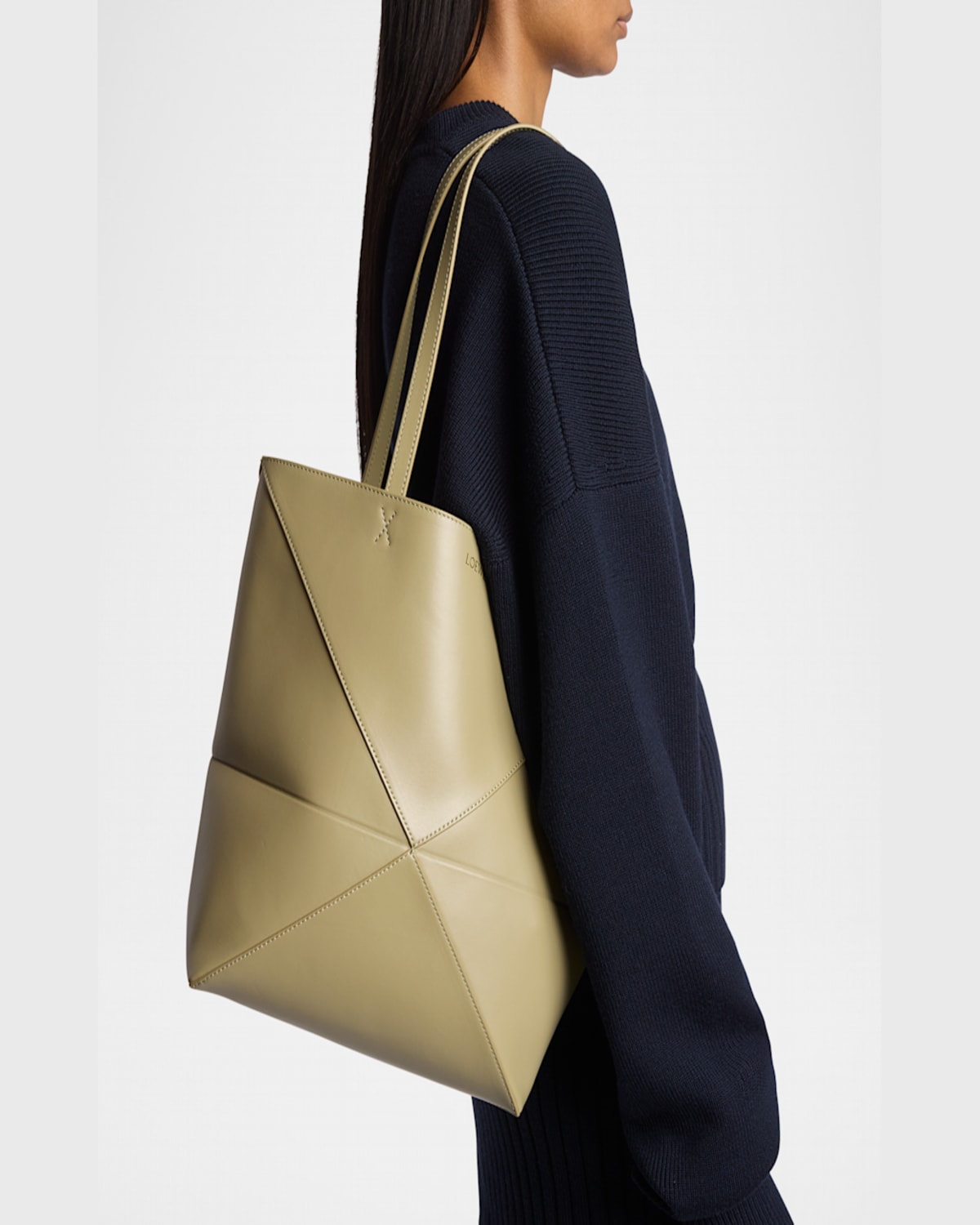 Shop Loewe Puzzle Fold Medium Tote Bag In Shiny Leather In Eucalyptus Green