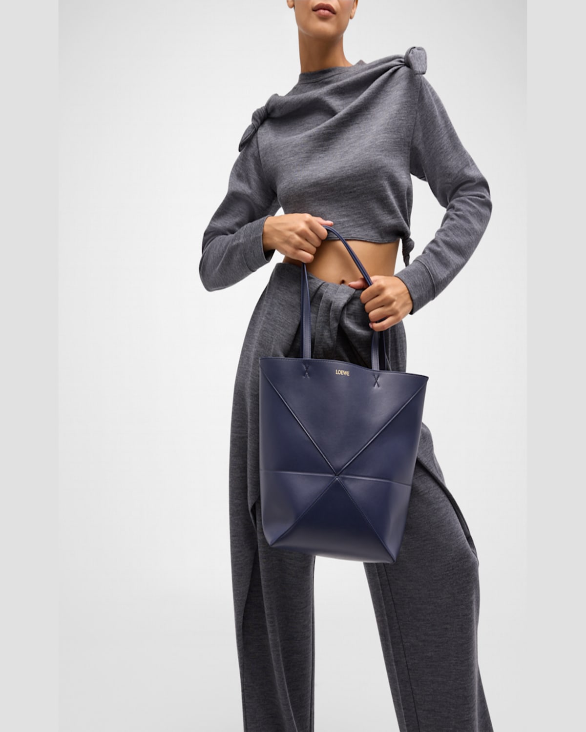 Shop Loewe Puzzle Fold Medium Tote Bag In Shiny Leather In Eucalyptus Green