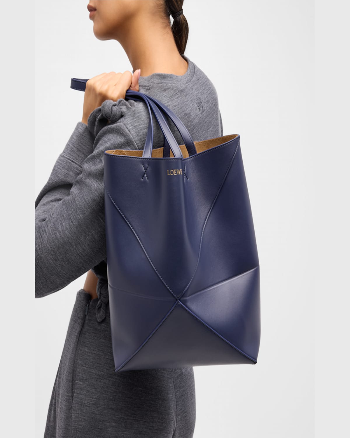 Shop Loewe Puzzle Fold Medium Tote Bag In Shiny Leather In Eucalyptus Green
