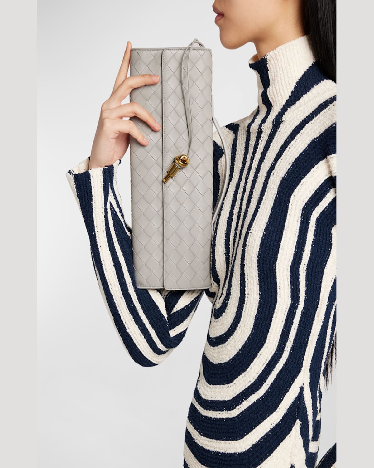 Bottega Veneta Long Andiamo Clutch Bag With Handle In Sterling