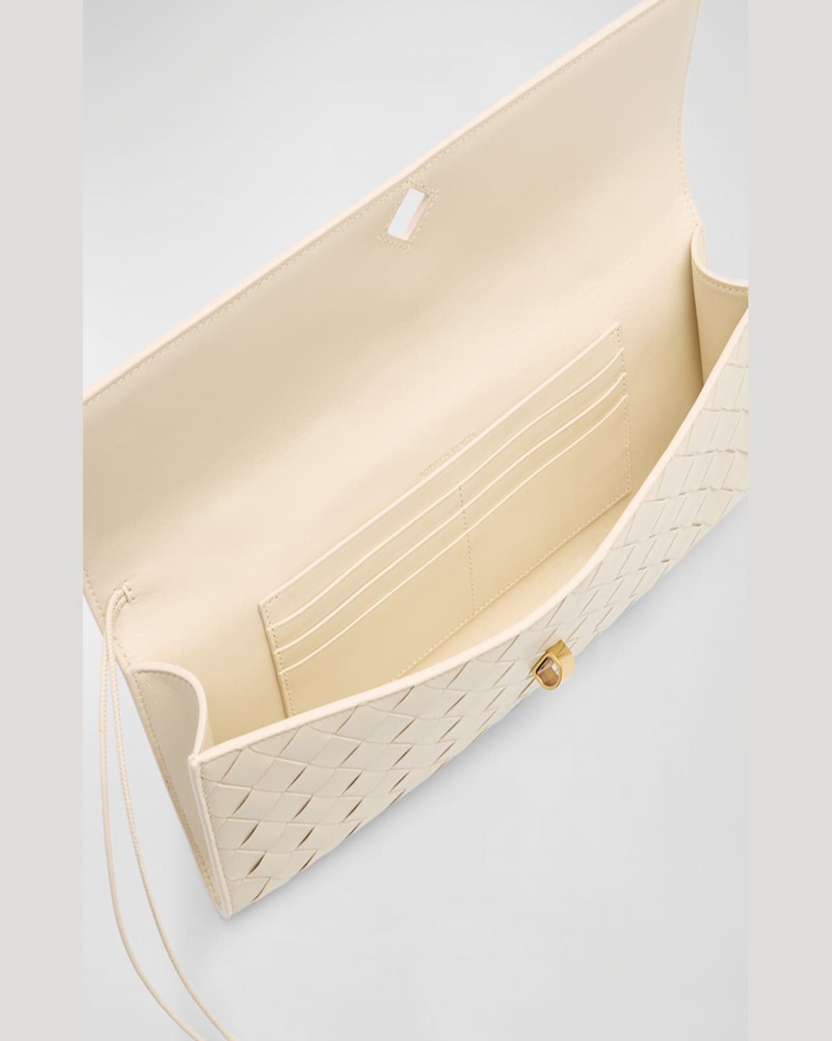 Bottega Veneta Long Andiamo Clutch Bag With Handle In Sea Salt