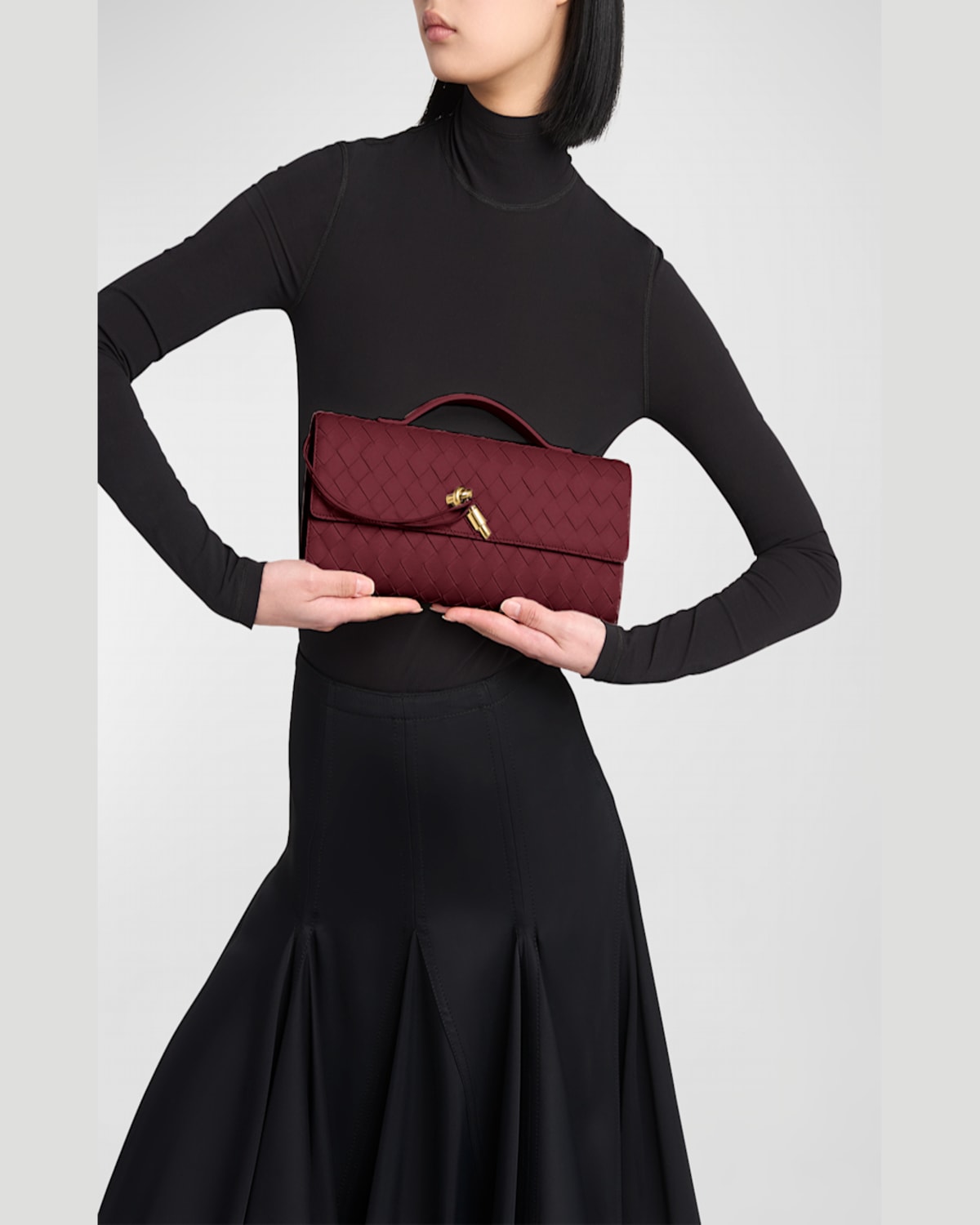 Bottega Veneta Long Andiamo Clutch Bag With Handle In Barolo