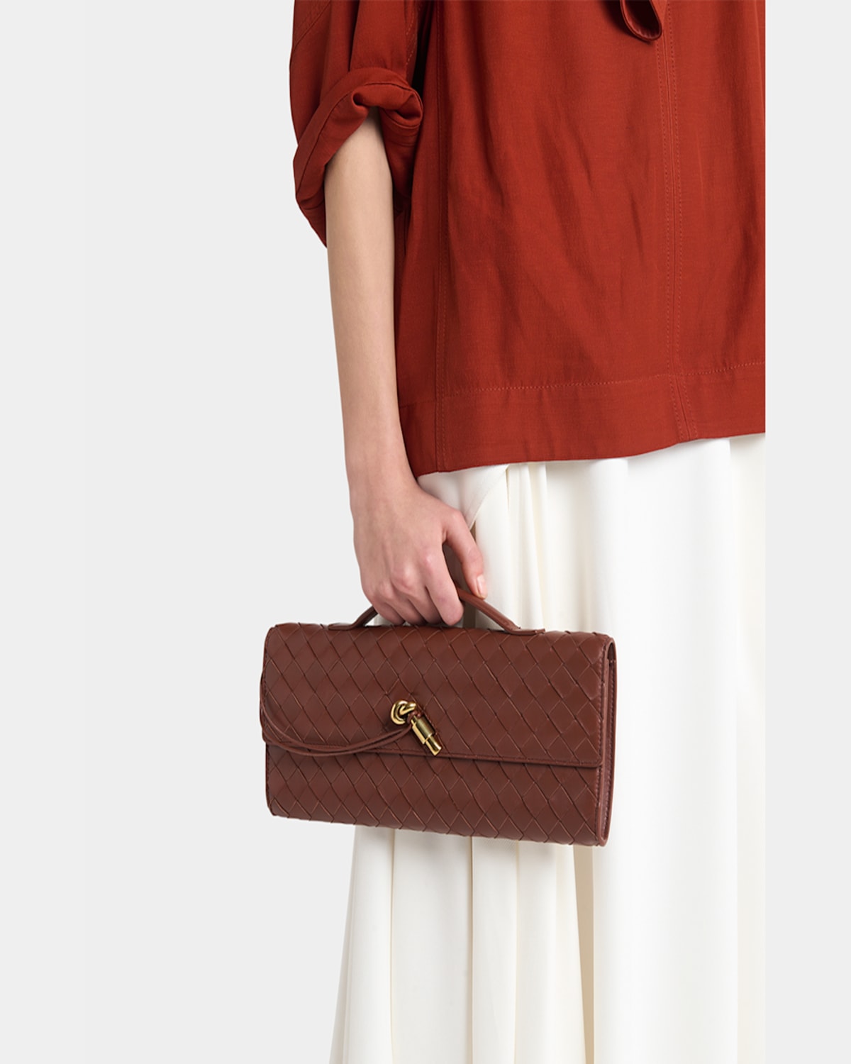 Bottega Veneta Long Andiamo Clutch Bag With Handle In Sapele