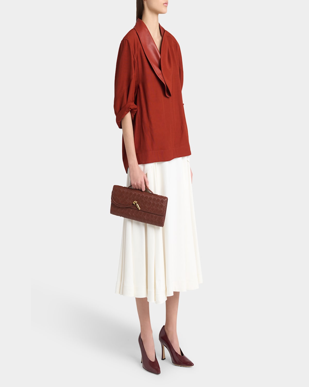 Bottega Veneta Long Andiamo Clutch Bag With Handle In Sapele