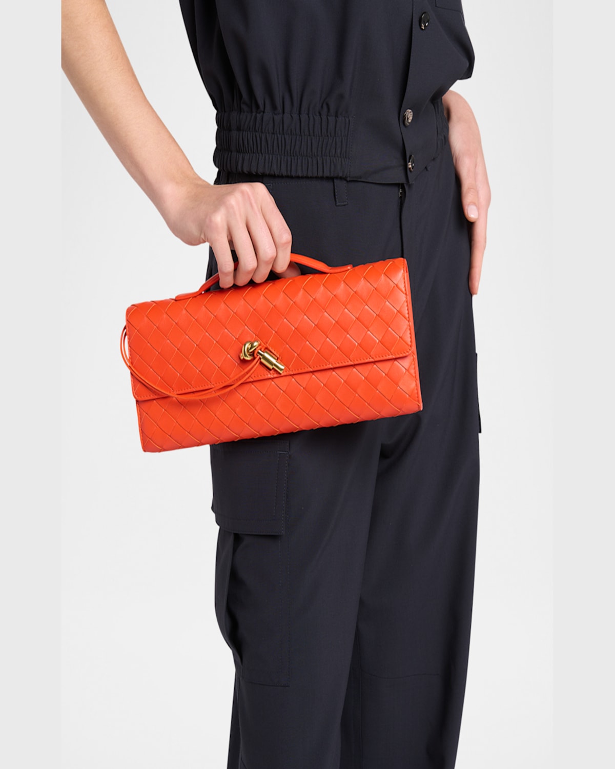 Bottega Veneta Long Andiamo Clutch Bag With Handle In Orange