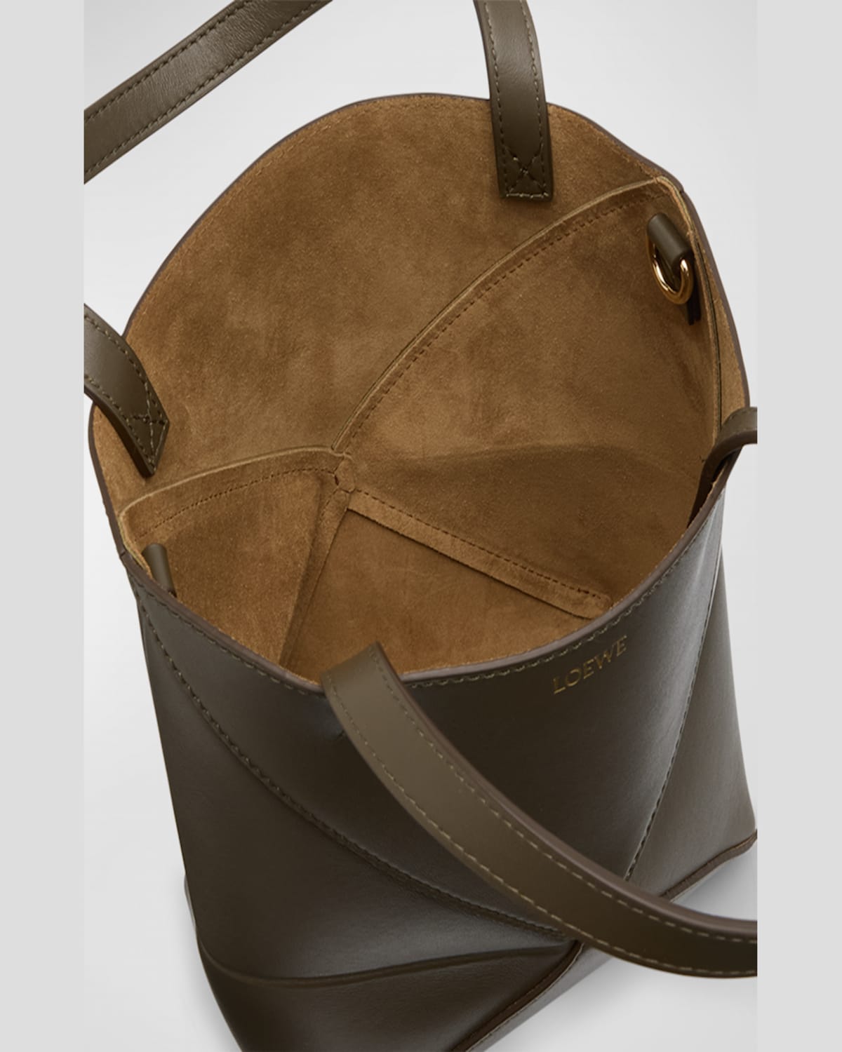 Shop Loewe Puzzle Fold Mini Tote Bag In Shiny Leather In Eucalyptus Green