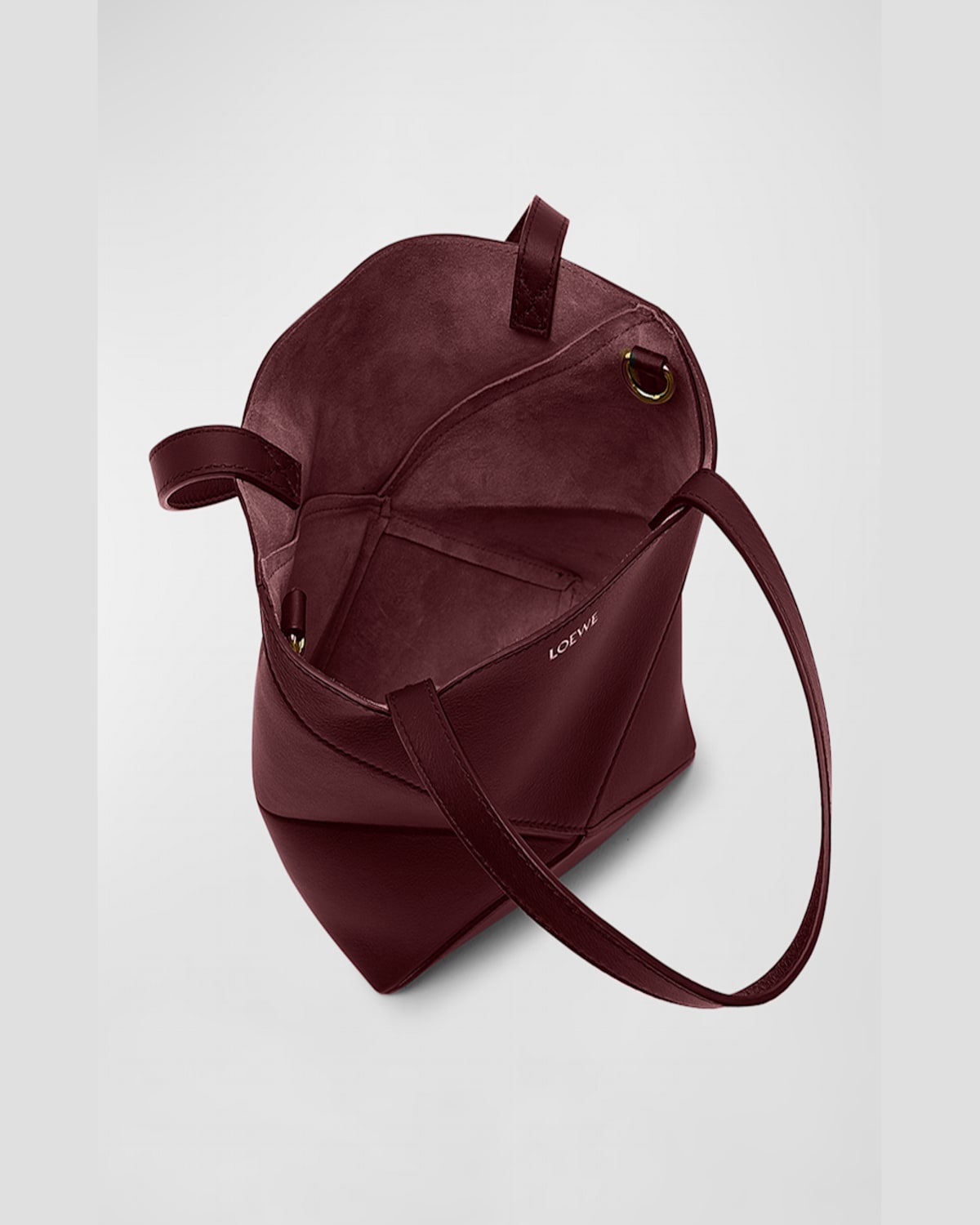 Loewe Puzzle Fold Medium Tote Bag In Shiny Leather In Dark Burgundy