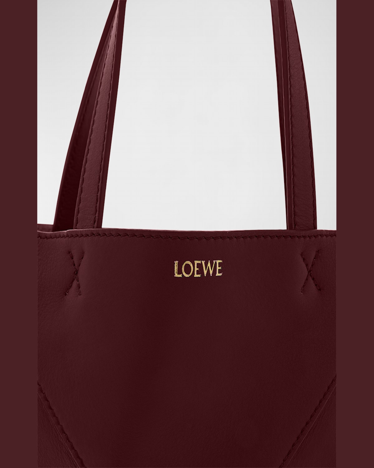 Loewe Puzzle Fold Medium Tote Bag In Shiny Leather In Dark Burgundy