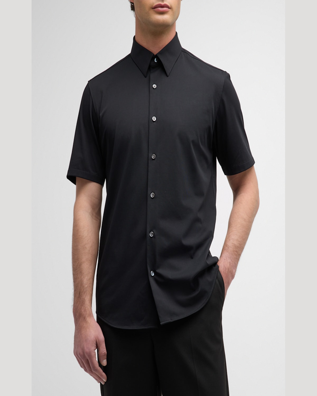 Theory Men's Irving Short Sleeve Shirt In Structure Knit In Eclipse