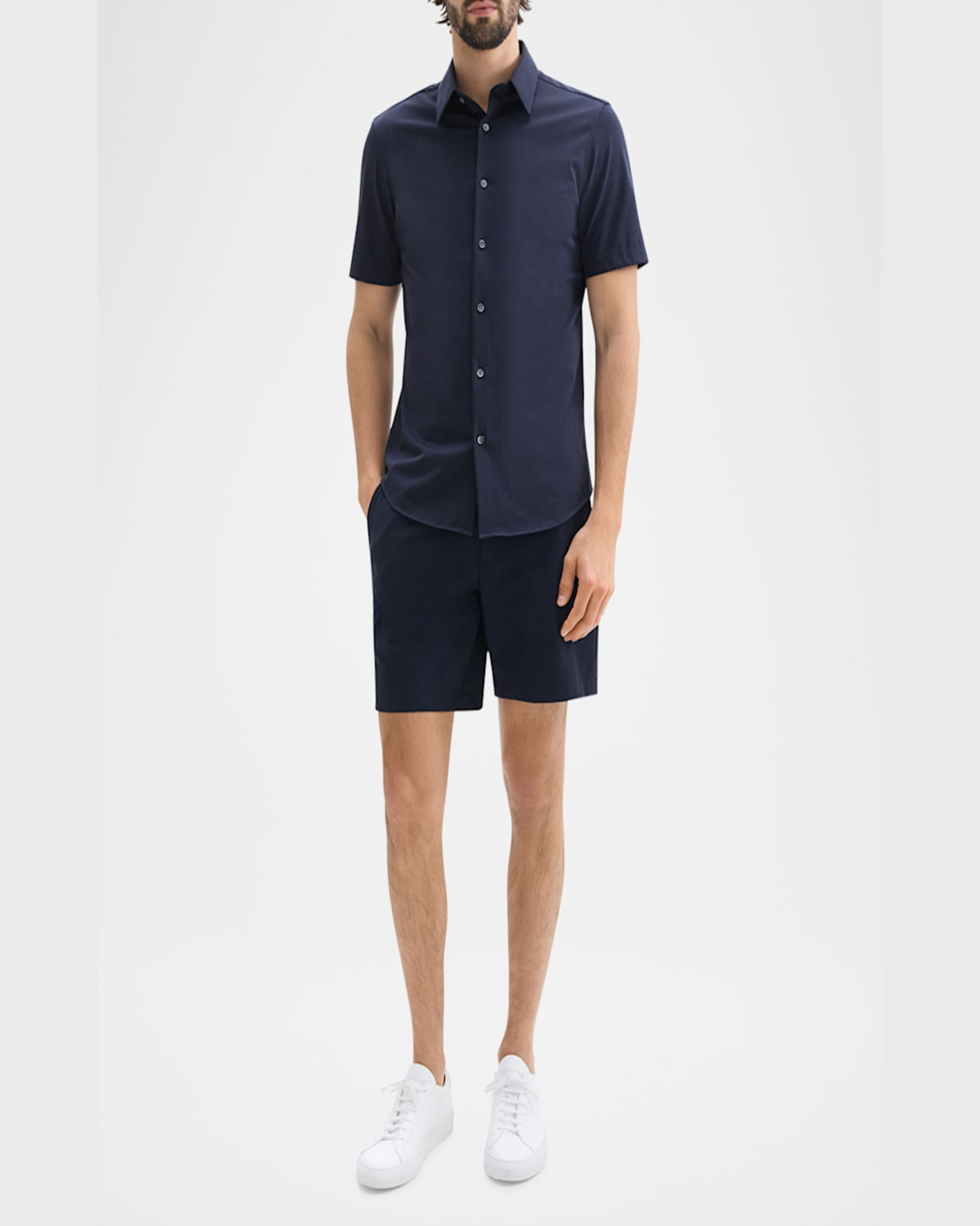 Theory Men's Irving Short Sleeve Shirt In Structure Knit In Eclipse
