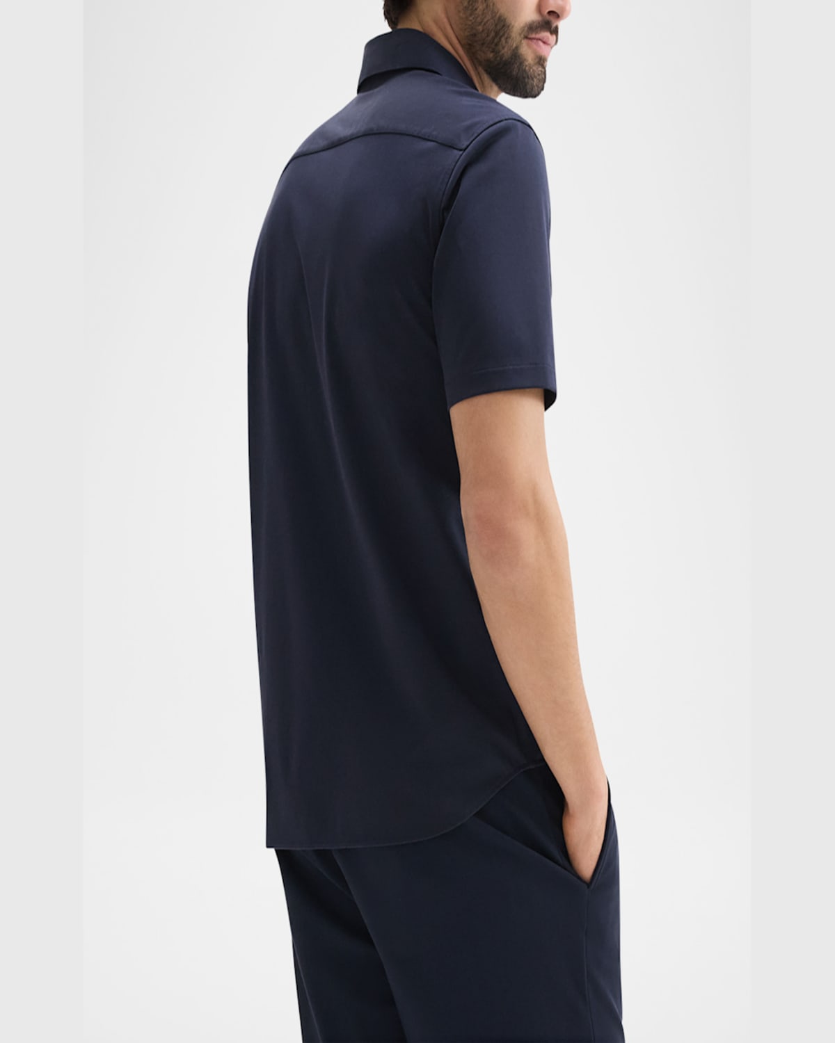 Theory Men's Irving Short Sleeve Shirt In Structure Knit In Eclipse
